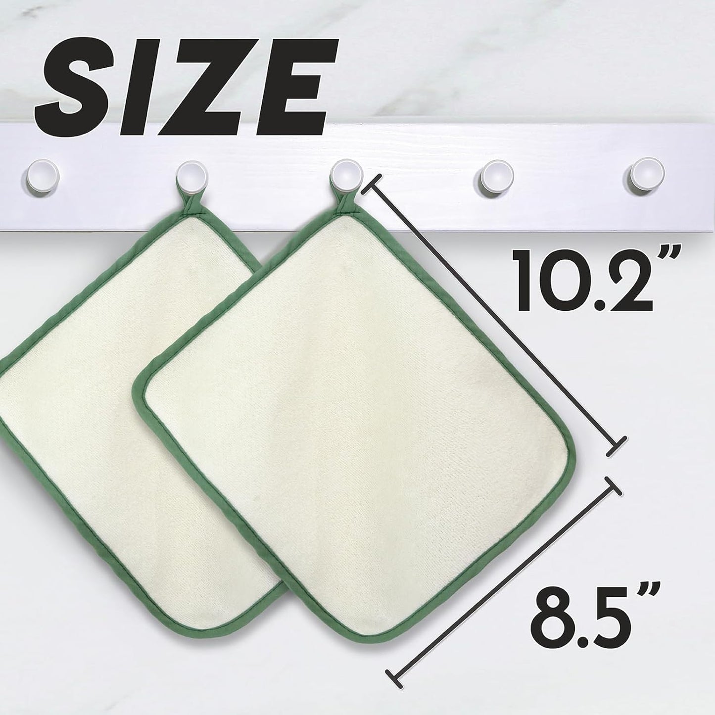 myHomeBody Dual-Textured Exfoliating Washcloth with Soft and Scrubbing Side, Body Exfoliation Scrubber for Bath, Shower, White with Green Edge, Set of 5