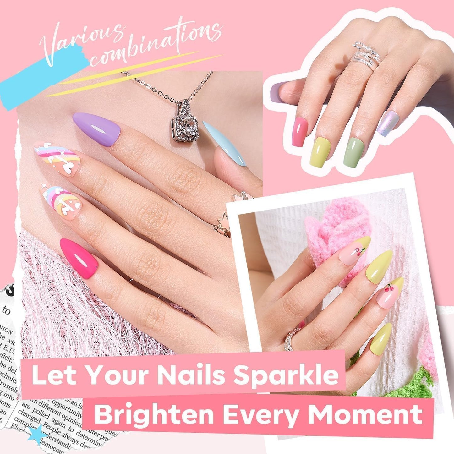 modelones Nail Polish Set, 12 Colors Spring Summer Blue Green Pink Nude Yellow Purple Pastel Quick Dry Mini Starter Kit Long Lasting Art DIY Manicure Set at Home for Women Girls ﻿