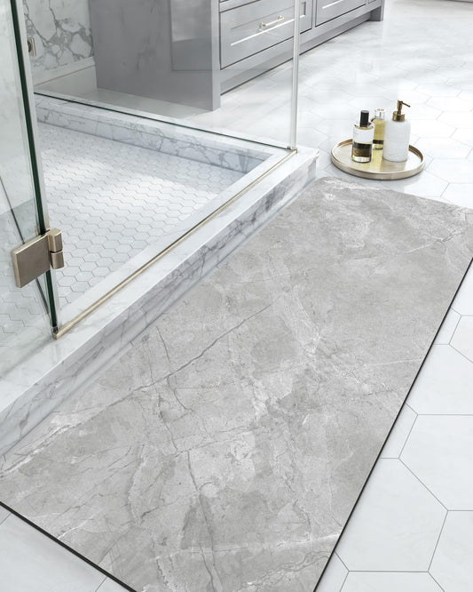 DEXI Bath Mat 17x43, Non Slip Quick Dry Rugs, Super Absorbent Ultra Thin Marble Bathmat, Washable Rubber Mats for Shower Floor, in Front of Bathtub, Sink, Bathroom Accessories Decor, Light Grey