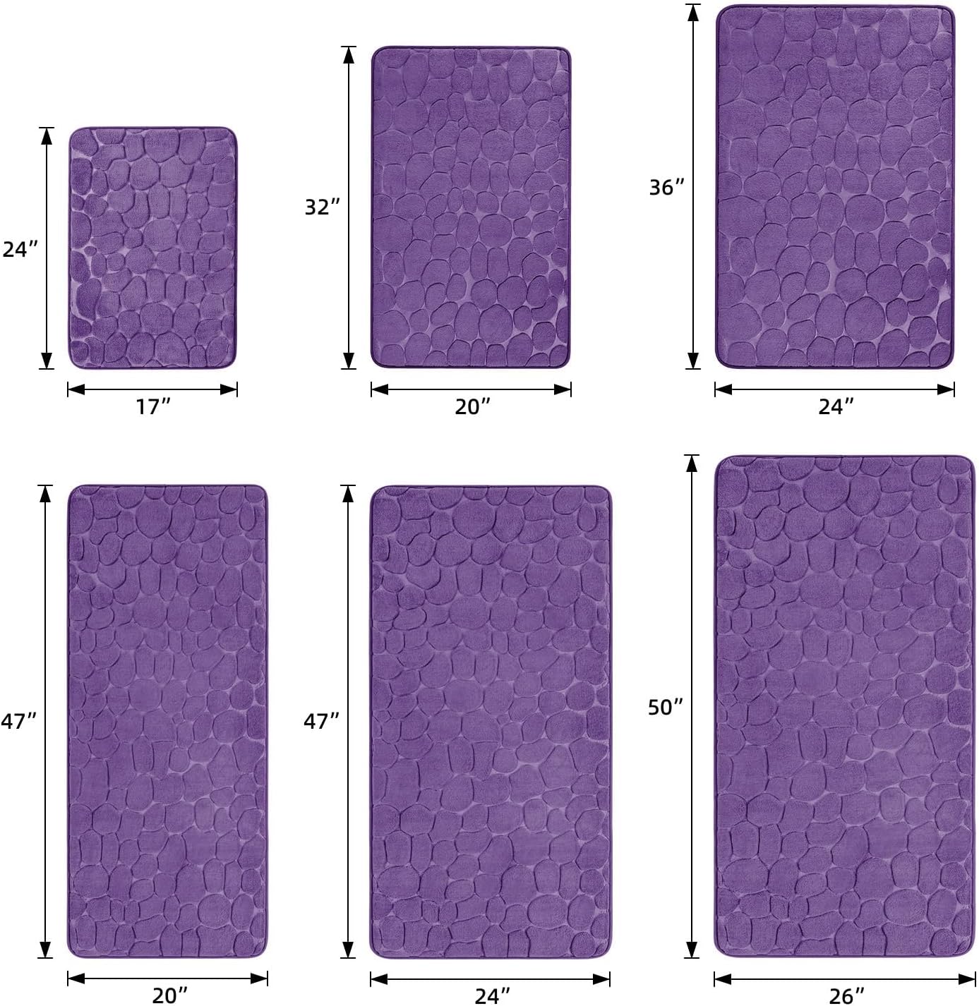 YIHOUSE Memory Foam Runner Rug, Cobblestone Bathroom Runner Rugs Super Water Absorbent Bath Mats for Bathroom Machine Washable Bath Rugs Runner for Hallway Bedroom Laundry Room(20 x 47,Eggplant)