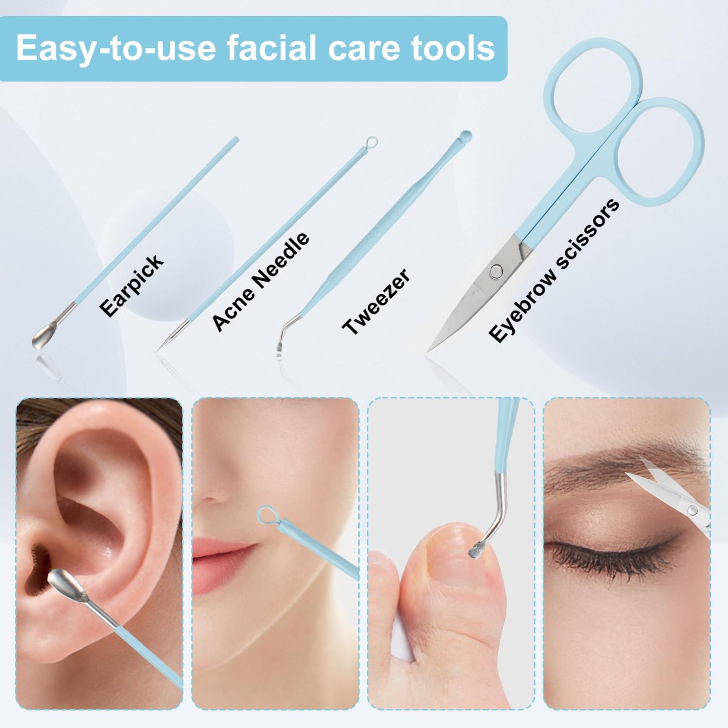 Nail Kit, Manicure Kit, Nail Care Kit for Women, Manicure Pedicure Set, Nail Clippers Toenail Clippers Kit, Professional Manicure Kit Pedicure Kit, Light Blue Travel Case, Set of 12.