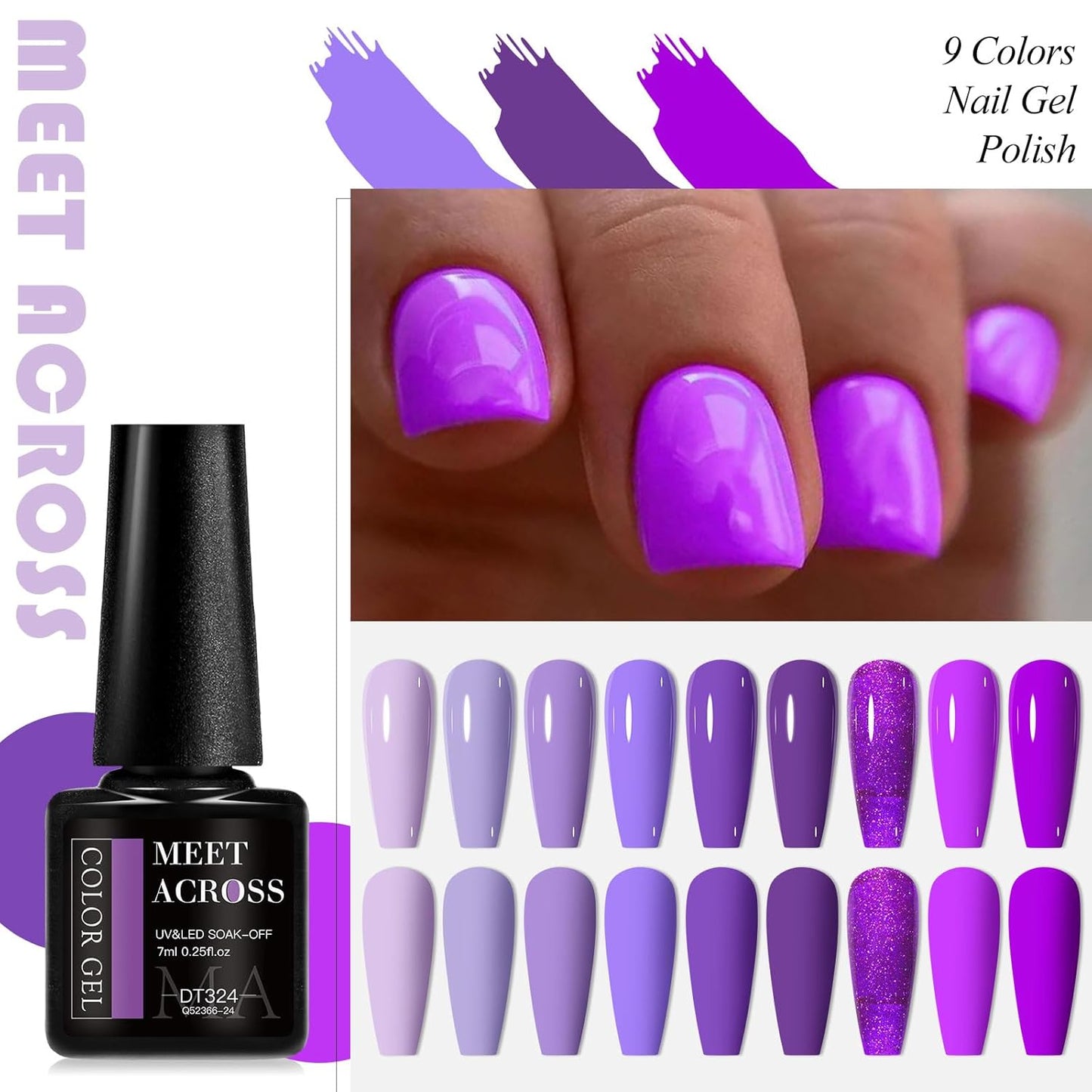 MEET ACROSS 9 Colors Gel Nail Polish + 3PCS Function Gel Nail Polish Kit,Fashion Nail Art Set Design Gifts for Women Manicure Salon (SET10, 12pcs)