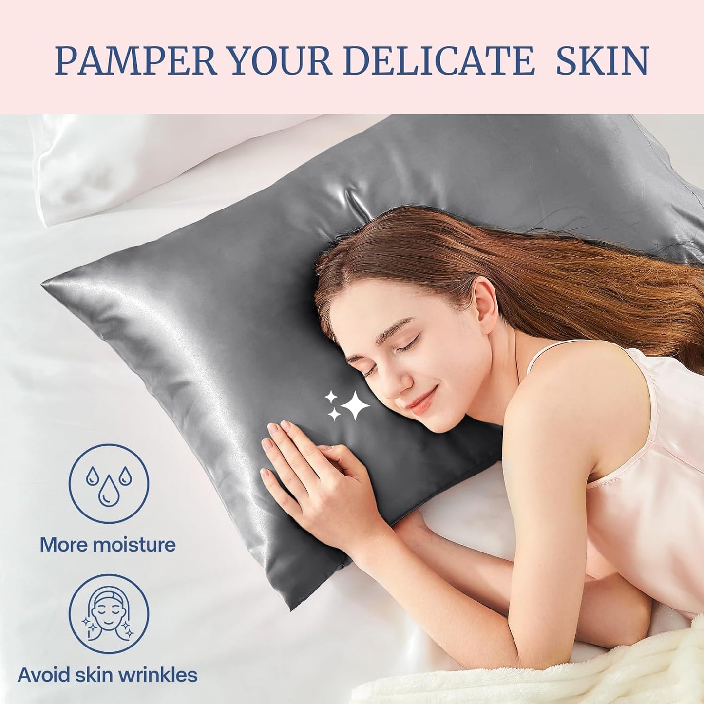 BEDELITE Satin Pillowcase for Hair and Skin, Super Soft Similar to Silk Pillow Cases 4 Pack with Envelope Closure, Cooling Pillowcases for Women Men (20"x36" King Size, Dark Grey)