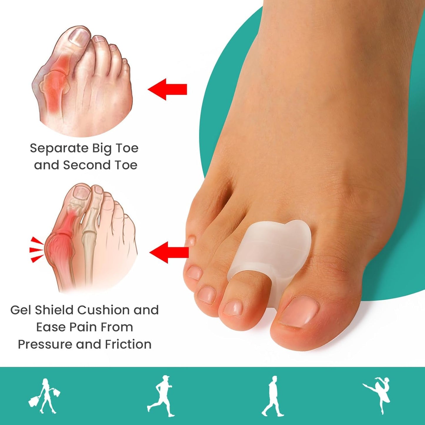Welnove Gel Toe Separators - 10 Pack Toe Spacers with Aloe Vera Extract for Overlapping Toes, Bunions, Big Toe Alignment, Bunion Relief - Soft Silicone Toe Corrector for Men Women FSA or HSA Eligible