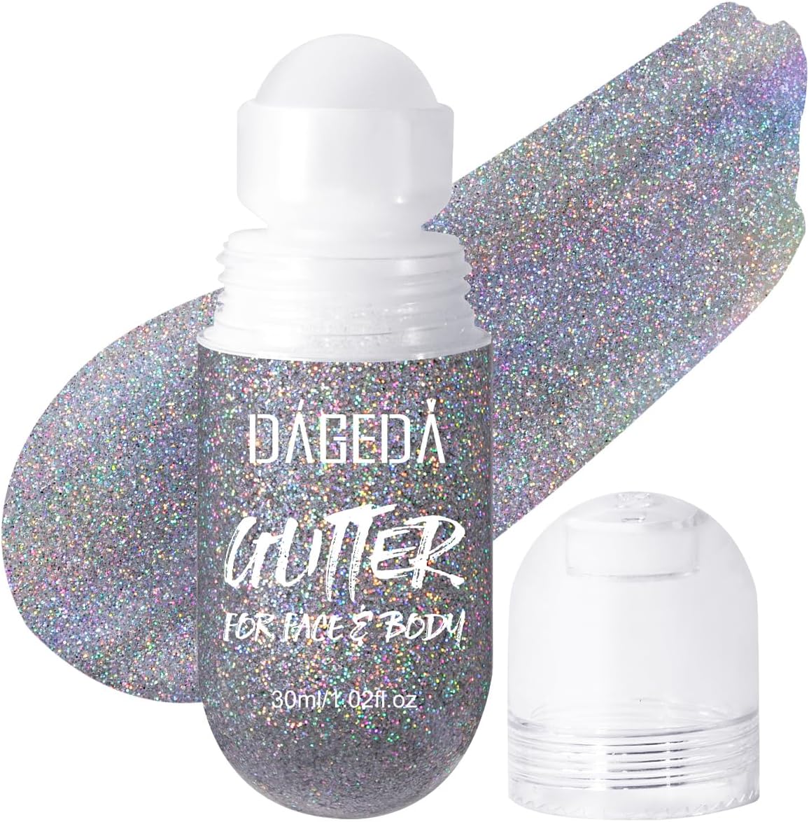 DAGEDA Body Glitter Gel, Roll-on Face Glitter for Mermaid Makeup Festival Rave Accessories, Holographic Hair Glitter Gel,Body Shimmer Halloween Makeup for Rave Party (Silver)