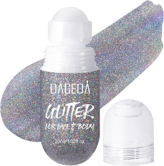DAGEDA Body Glitter Gel, Roll-on Face Glitter for Mermaid Makeup Festival Rave Accessories, Holographic Hair Glitter Gel,Body Shimmer Halloween Makeup for Rave Party (Silver)