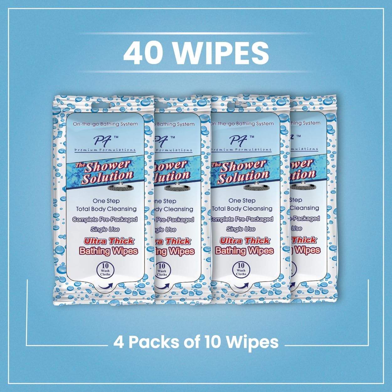 Shower Solutions - Adult Bathing Wipes, Extra Large and Extra Thick (40 wipes (4 Pack))