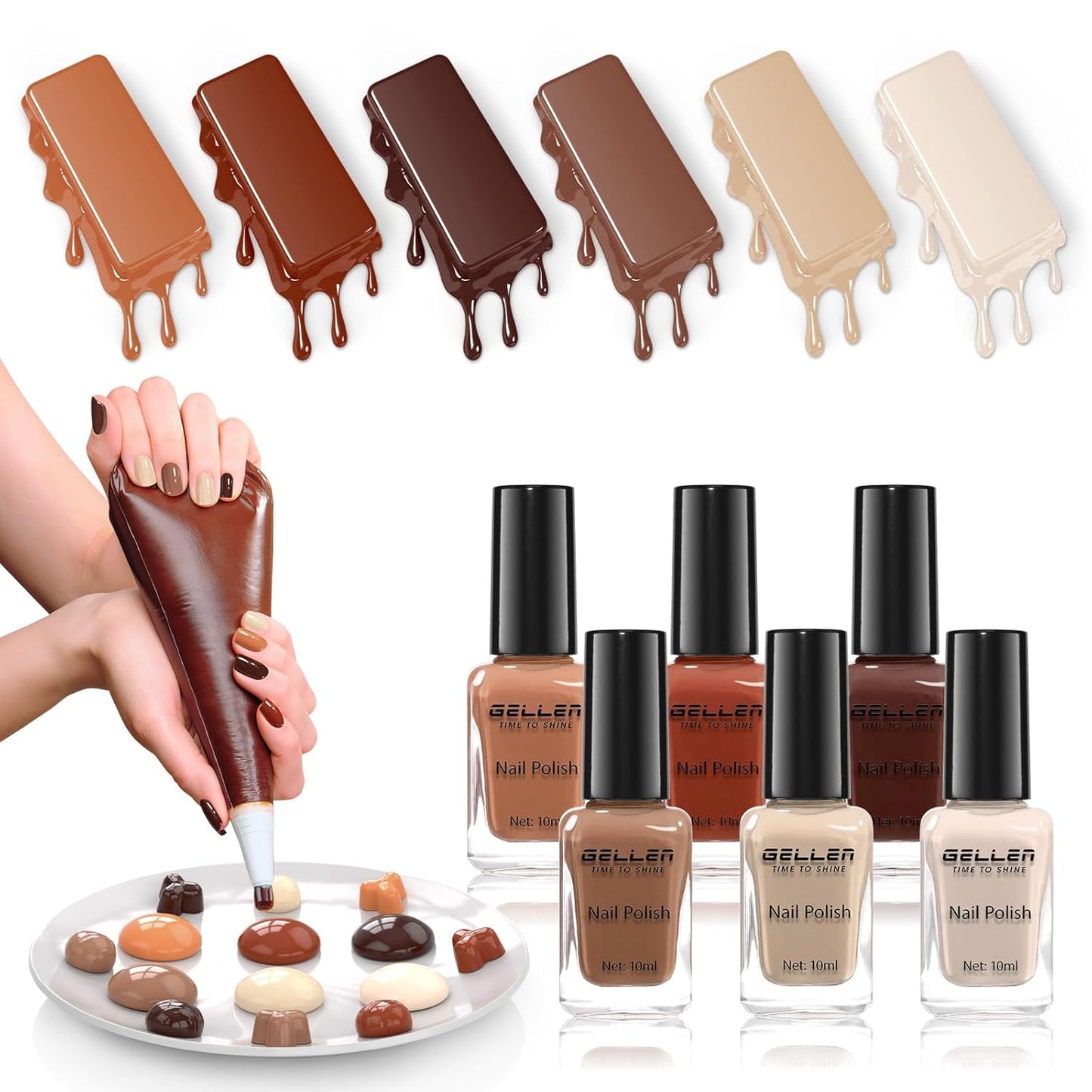 GELLEN Chocolate Brown Nail Polish Set, Fall Winter Brown Regular Nail Polish Quick Air Dry 6 Colors for Fingernail Toe Nails Home Salon Manicure Women Gifts, Not UV Gel, Hema Free, Non Toxic