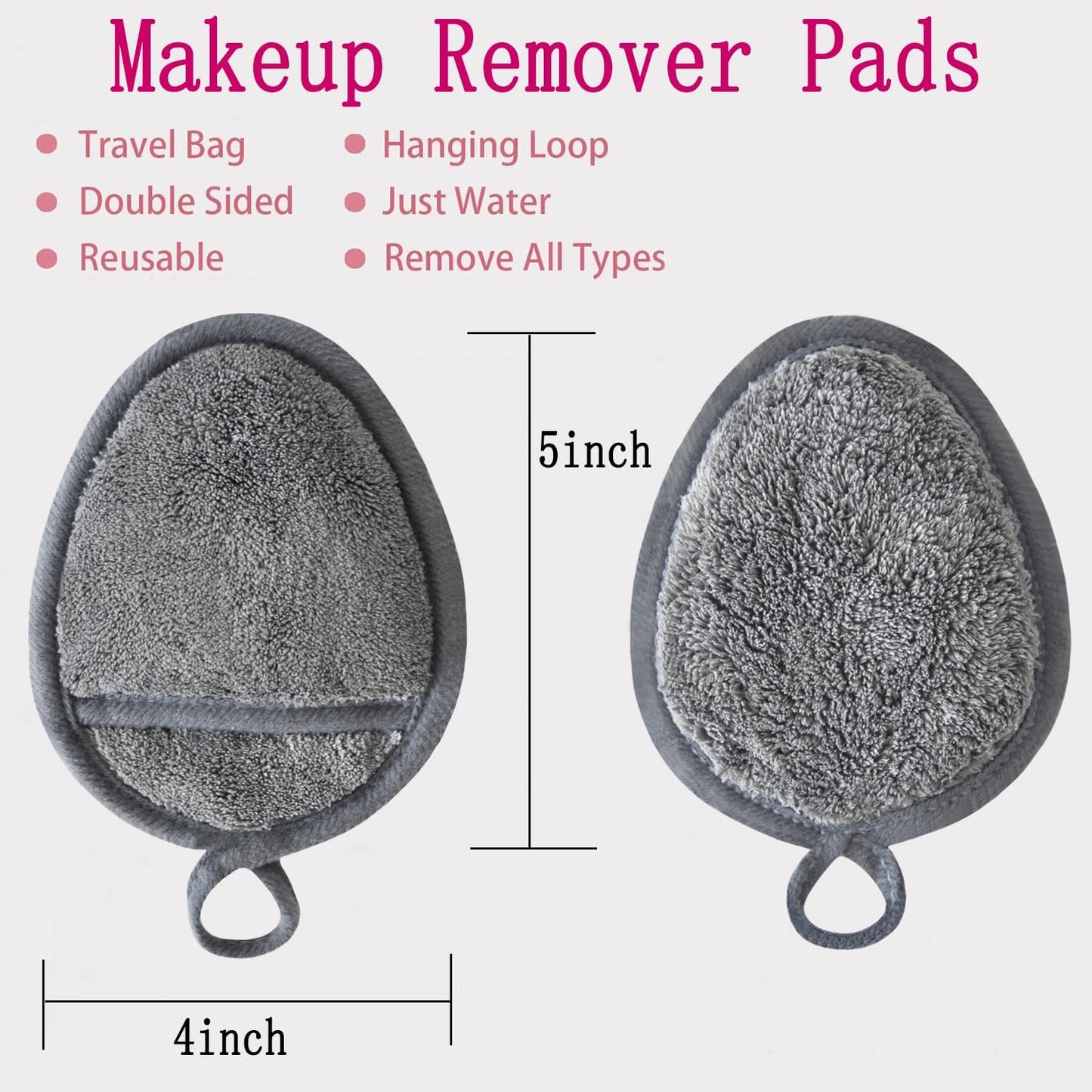 Reusable Makeup Remover Pads Soft Makeup Remover Cloths Washable Facial Makeup Cleansing Pads for Face,Lip,Eyes Grey 6PCS
