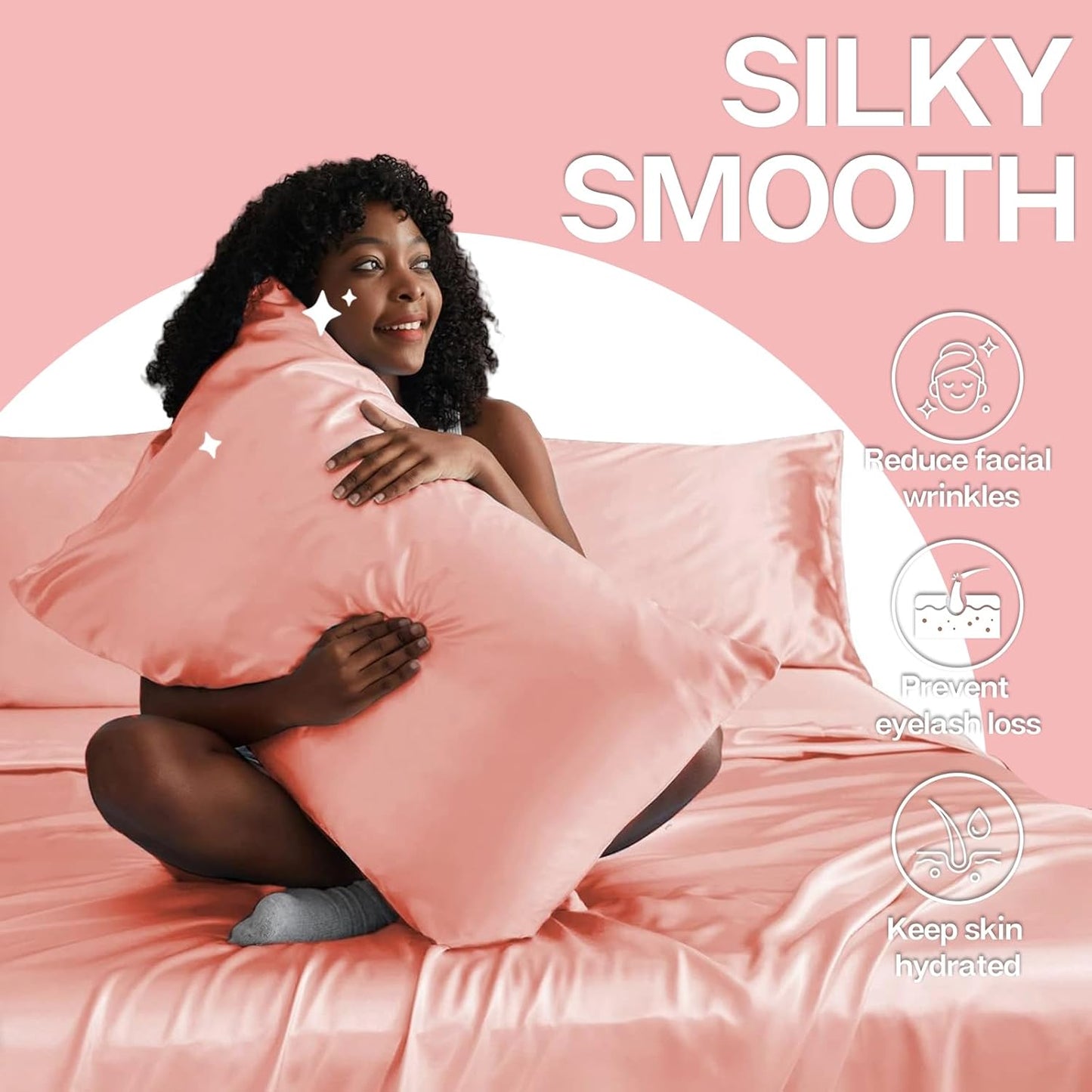 MR&HM Satin Pillowcase for Hair and Skin, Silk Satin Pillowcase 2 Pack, Standard Size Pillow Cases Set of 2, Silky Pillow Cover with Envelope Closure (20x26, Blush)