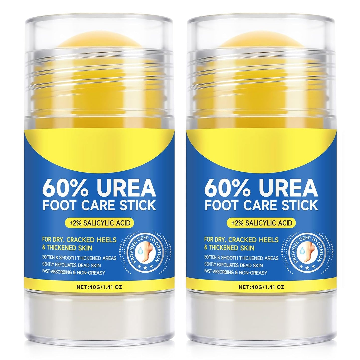 Urea Cream Stick 60% plus 2% Salicylic Acid,urea cream percent for feet maximum strength,Foot Lotion Stick for Cracked Heels,Dry Hands & Rough Knees,Callus Remover & Skin Softener, Soften Dead (2)