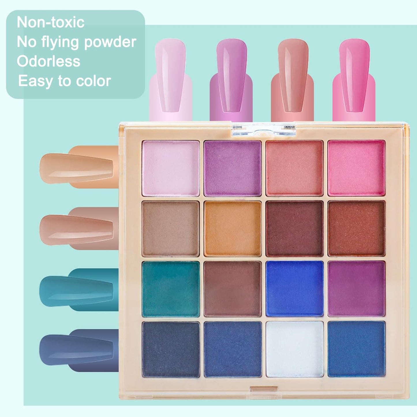 16 Colors Nail Pigment Powder Palette, Solid Pigment Powder for Nails Set Colored Nail Powder Pigmentos para Uñas, Nail Art Palette Manicure DIY Accessories