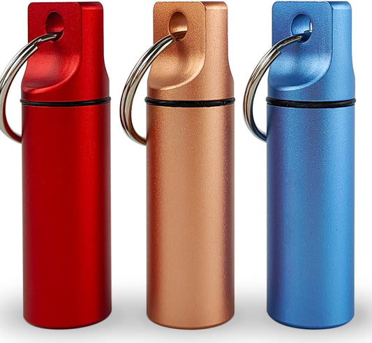 Small Pill Organizer Box Waterproof Keychain Pill Holder Portable Travel Pill Container Metal Case with Keyring for Outdoor Camping Travel