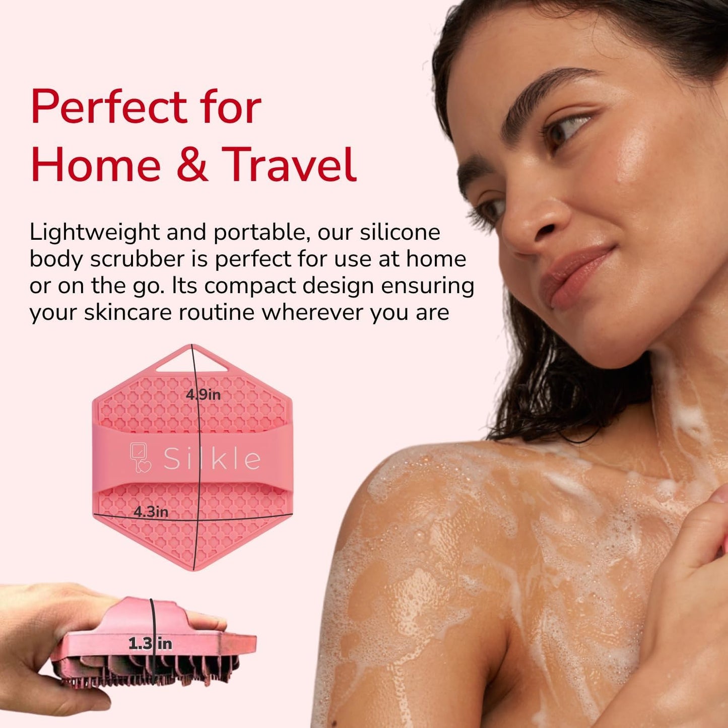 Silicone Body Scrubber - Exfoliating Bath Brush and Skin Cleanser - Shower Sponge for Gentle Body Scrub and Wash - Silicone Scrubbing Care Tool for a Refreshed and Renewed You - Pink