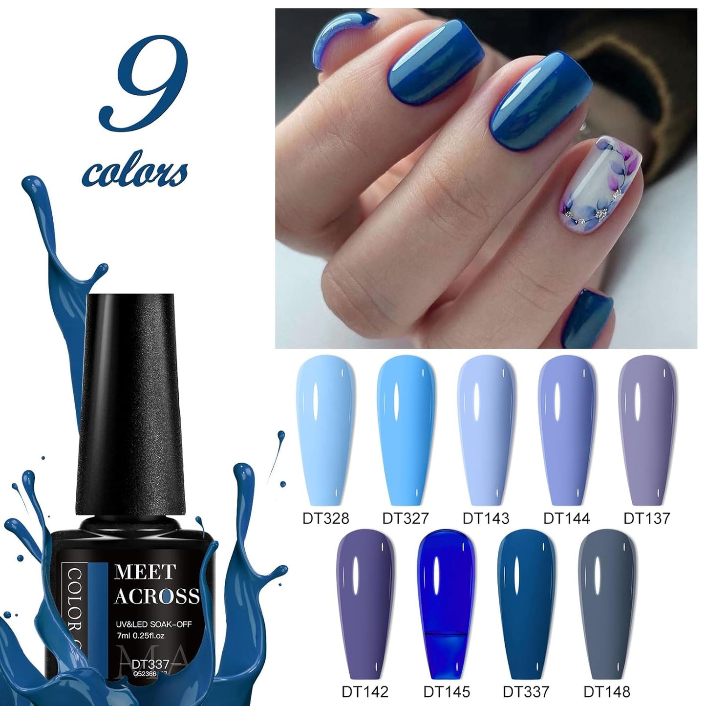 MEET ACROSS 9 Colors Gel Nail Polish + 3PCS Function Gel Nail Polish Kit,Fashion Nail Art Set Design Gifts for Women Manicure Salon (SET4, 12pcs)