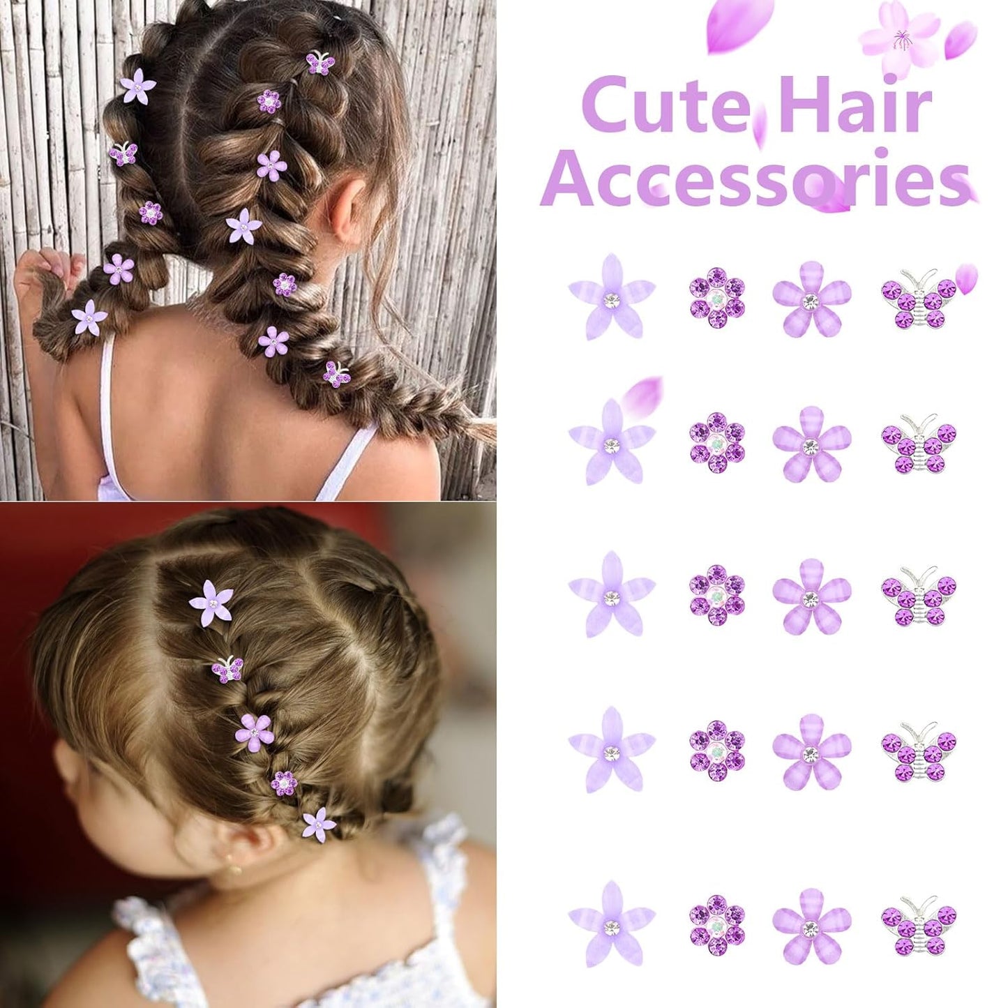 YISSION 20 Pcs Mini Flower Hair Clips Rhinestone Butterfly Hair Pins Small Decorative Hair Clips Wedding Hair Barrettes Purple Hair Clips Bridal Flower Girl Hair Accessories for Girls Women
