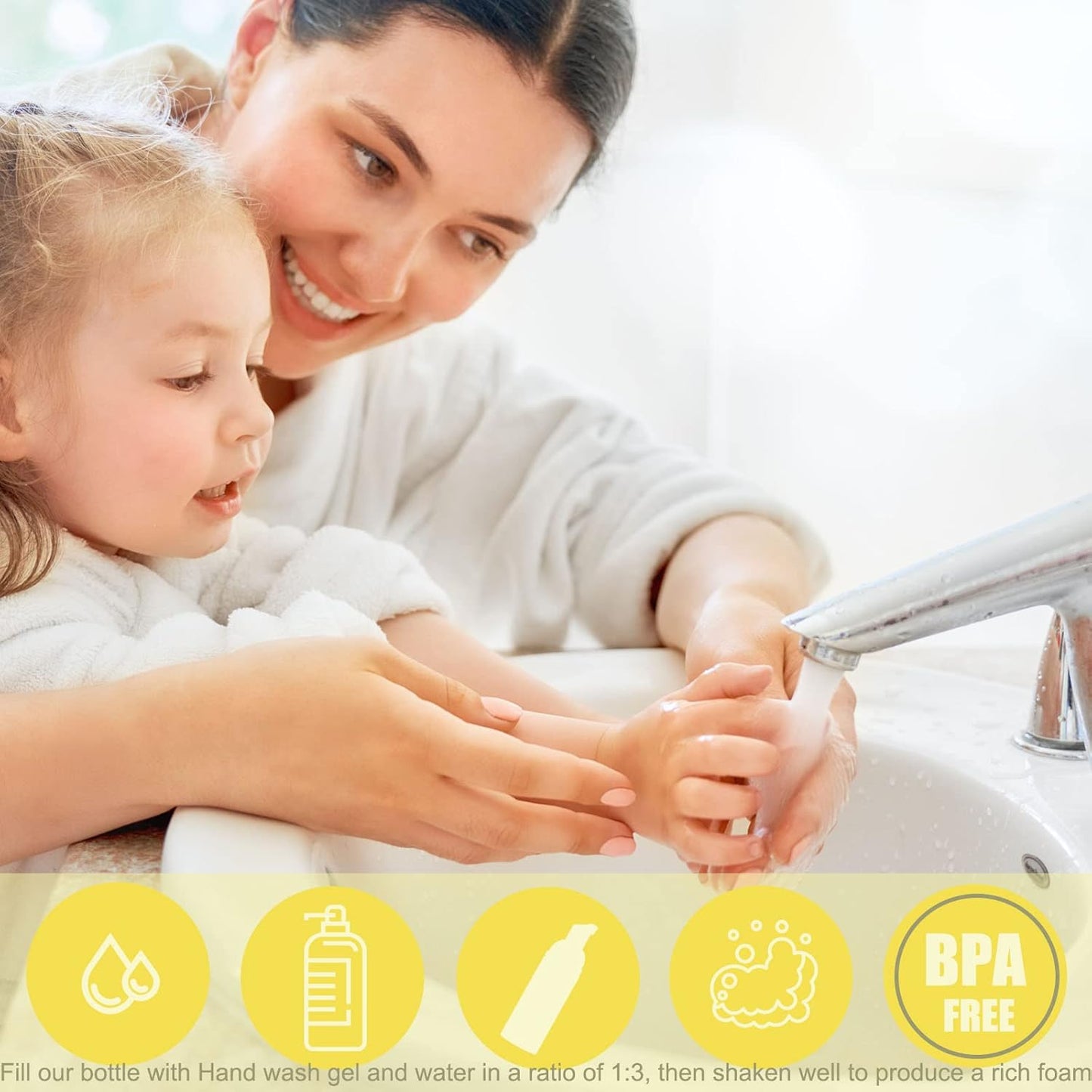 Lil Ray 2 Oz Empty White Foam Pump Bottle, Foamer Soap Dispenser for Lash Shampoo, Hand Soap, Foaming Cleaner(Gold Pump, 12 PCS)