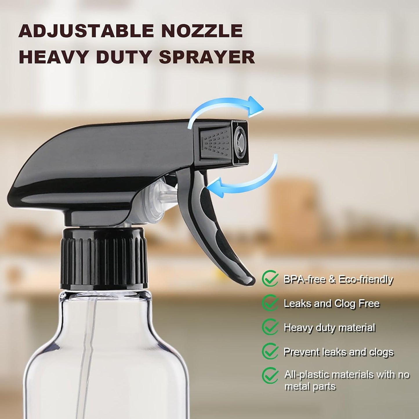 Spray Bottles Plastic Spray Bottle for Hair Mist/Stream Heavy Duty Empty Spray Bottles for Cleaning Solutions, Plants, Cooking (12oz-BlackClear)