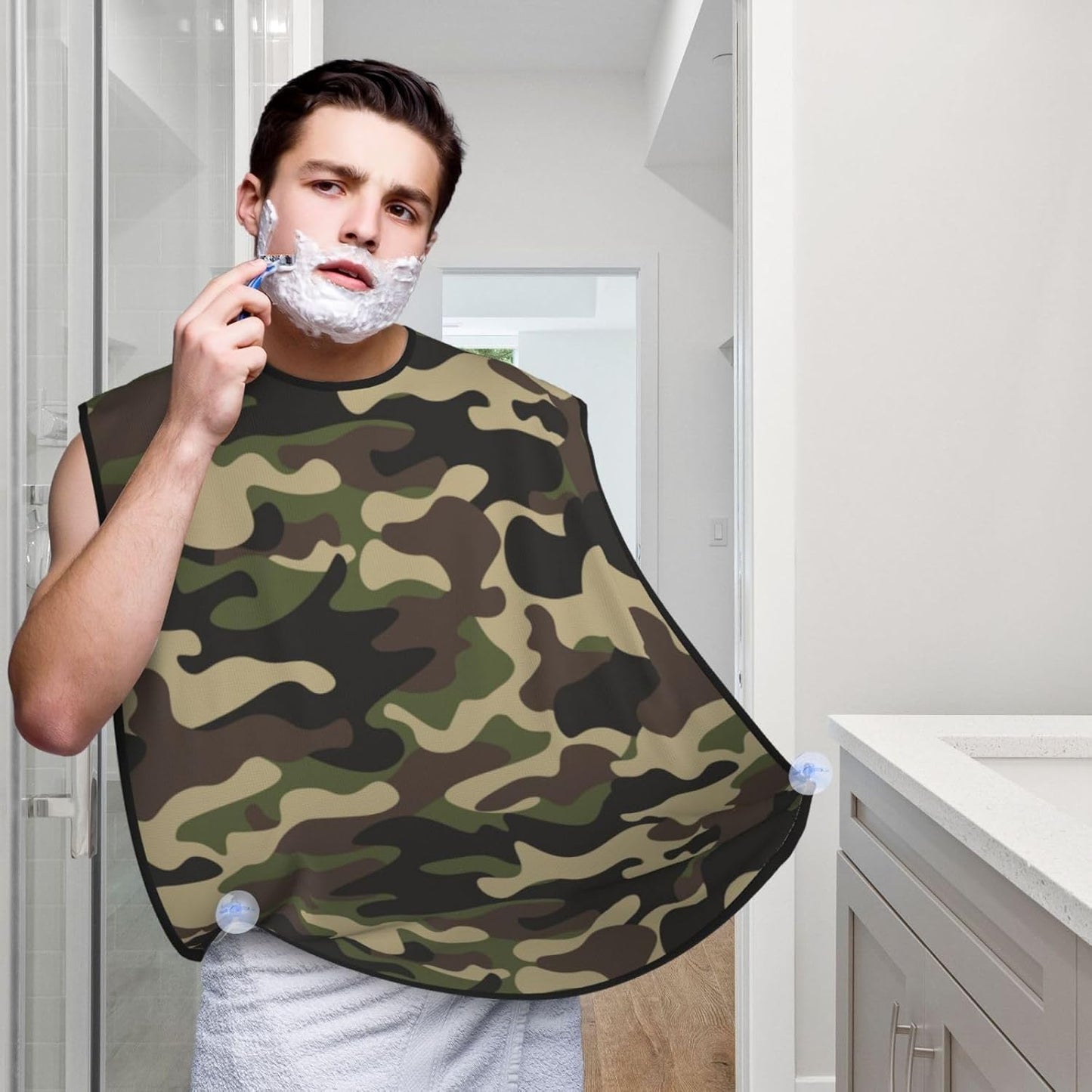 Camo Beard Bib Apron, Beard Hair Catcher For Men Shaving, Waterproof With Suction Cups