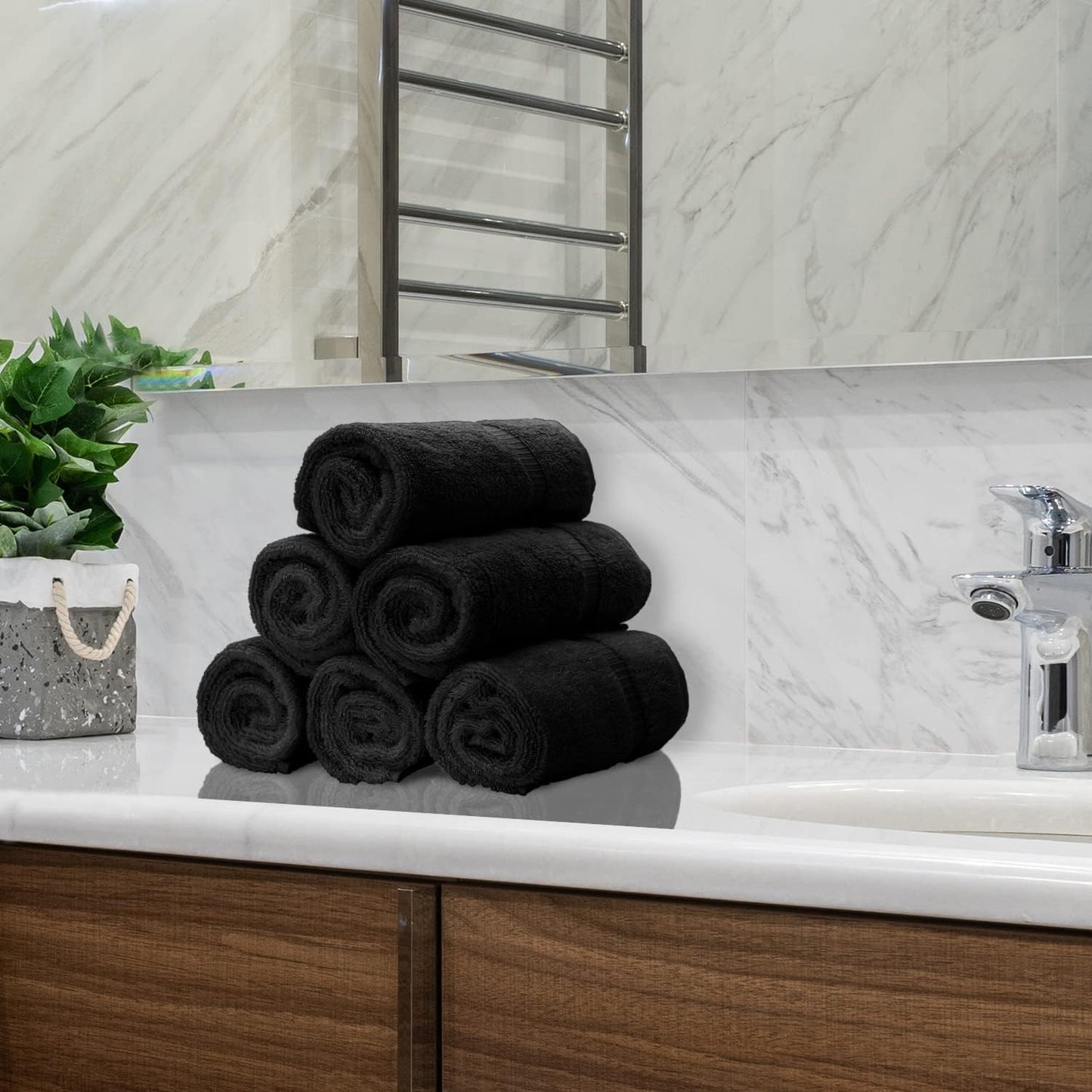 Monogrammed Hand Towel, Personalized Initial Gift, Extra Absorbent 100% Turkish Cotton - Soft Terry Finish - Set of 2 - Gold Block Initial U - Embroidered on Black Towels