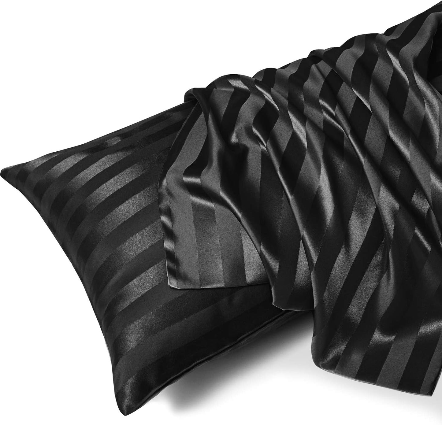 MR&HM Satin Body Pillow Cover, Soft and Breathable Body Pillow Case with Envelope Closure, Cooling and Silky Long Pillowcase for Hair and Skin,Grey (20x54, Black Striped)