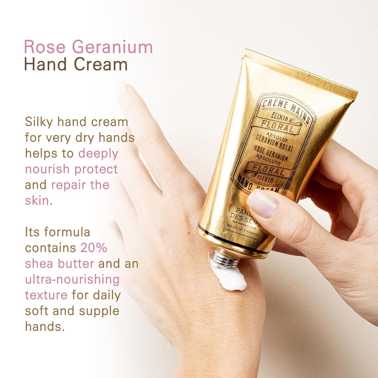 Panier des Sens - Hand Cream for Dry Cracked Hands - Rose Geranium Hand Lotion with Olive & Almond Oil - Vitamin E Skin Moisturizer with 97% Natural Ingredients - Made in France, 2.5 fl oz