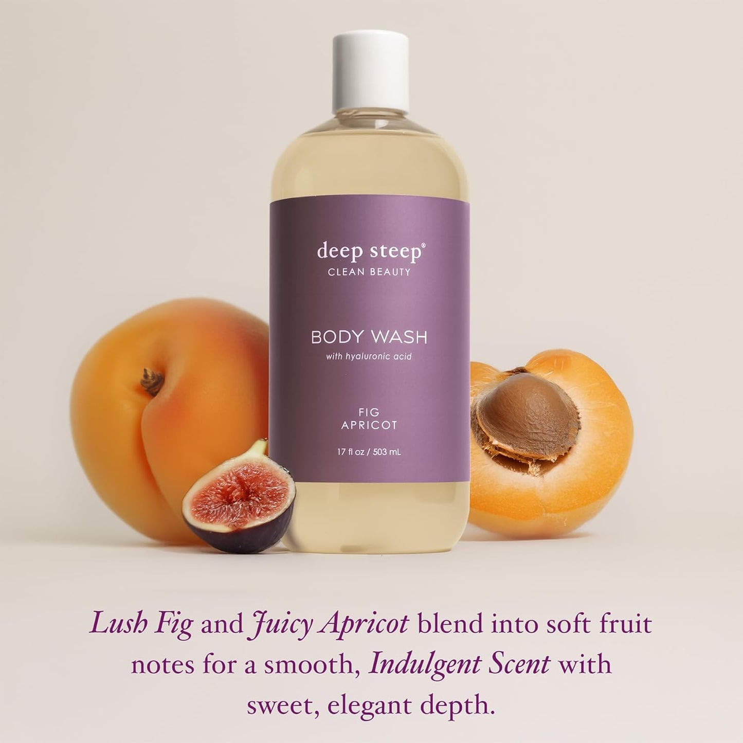 Deep Steep Body Wash, Fig Apricot, 17 oz – Hydrating Shower Gel with Hyaluronic Acid, Shea Butter, Aloe Vera & Argan Oil – Vegan, Clean Beauty, Clean & Refreshed Skin