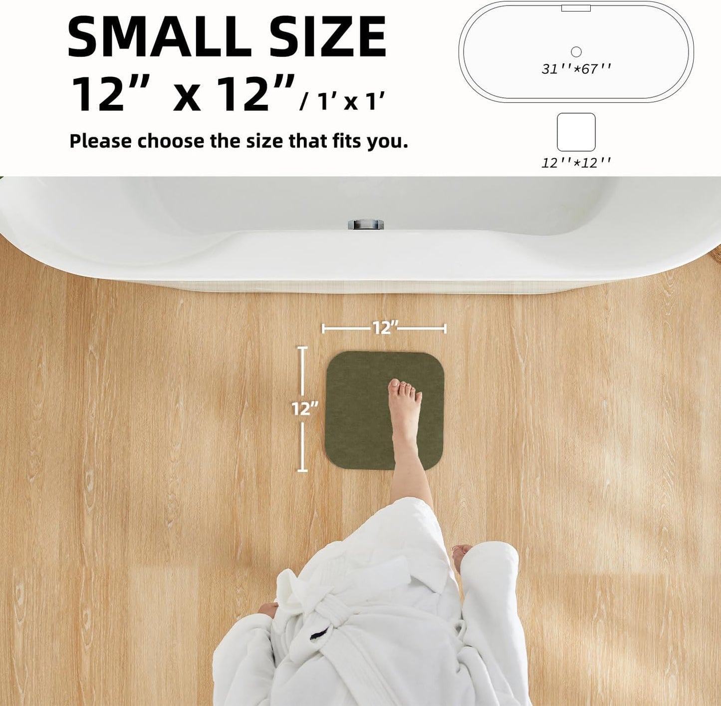 Bathroom Mat Quick Dry, Bathroom Rugs Non Slip Washable Thin Absorbent Bath Mat Fits Under Door Bathroom Floor Mat Perfect for Bath, Shower, or Sink 12"x12" Sage Green