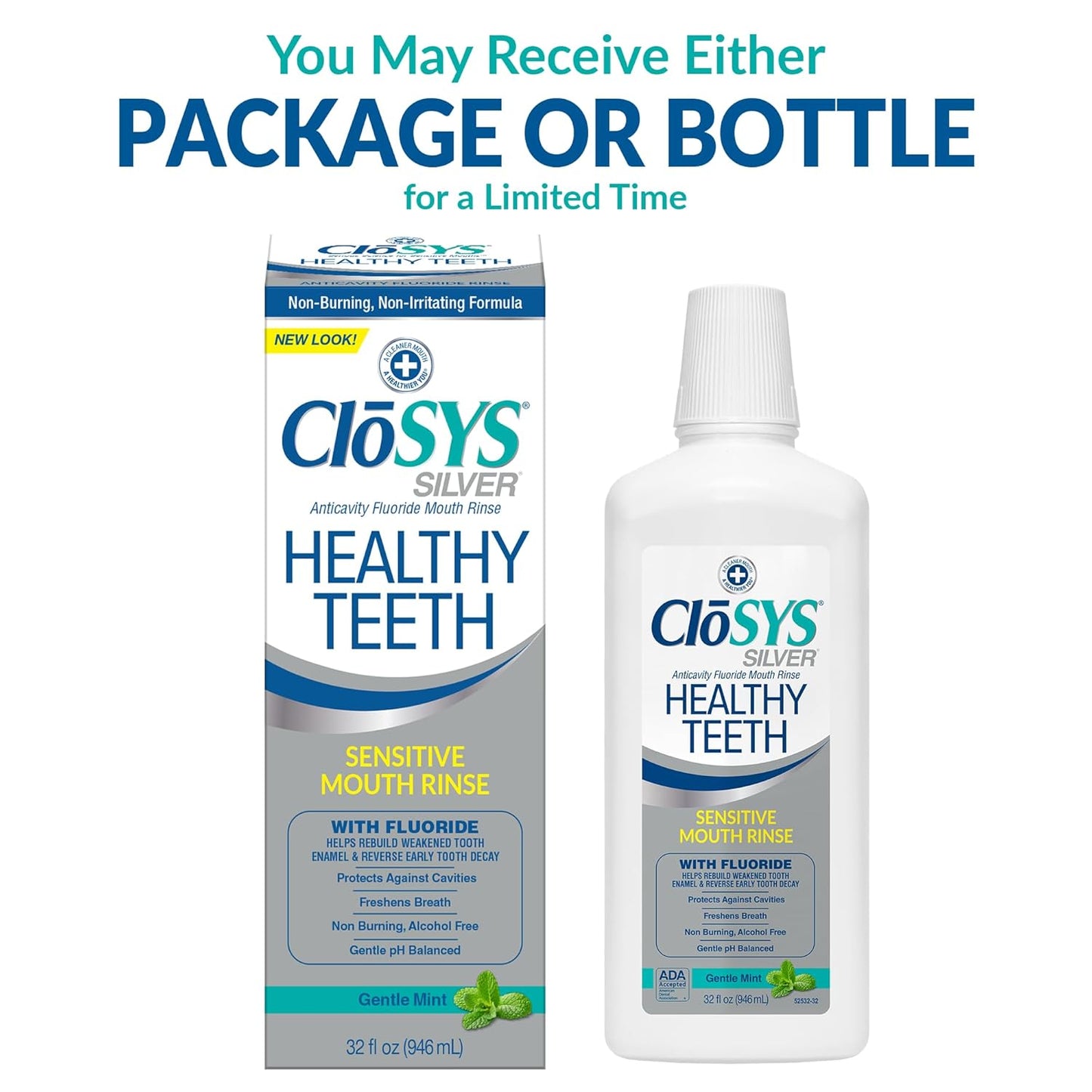 Closys Healthy Teeth Anti-Cavity Oral Rinse Mouthwash with Fluoride, Non-Burning, Non-Irritating – 32 Fl Oz (Pack of 3)