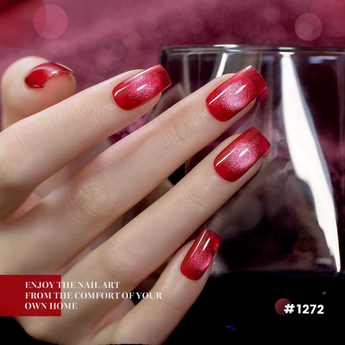 RARJSM Red Cat Eye Gel Nail Polish Set 6 Pcs Smoothie Ceramic Silver White Glitter Shimmer Burgundy Cherry Dark Wine Red Velvet Diamond Cateye Gel Polish with Magnetic Stick Soak off Curing Require