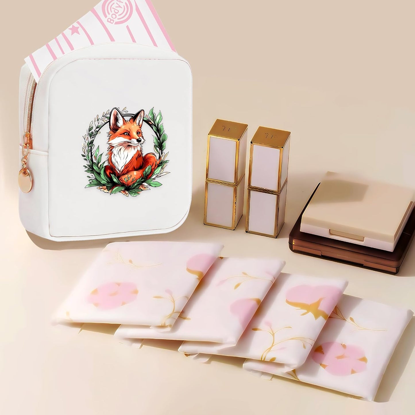 Fox Mini Makeup Bag, Fox Gift For Women Girls, Cute Portable Zipper Pouch Cosmetic Bag For Teen Girls Kids, Small Storage Bag For Sanitary Pad, Period napkin bag!