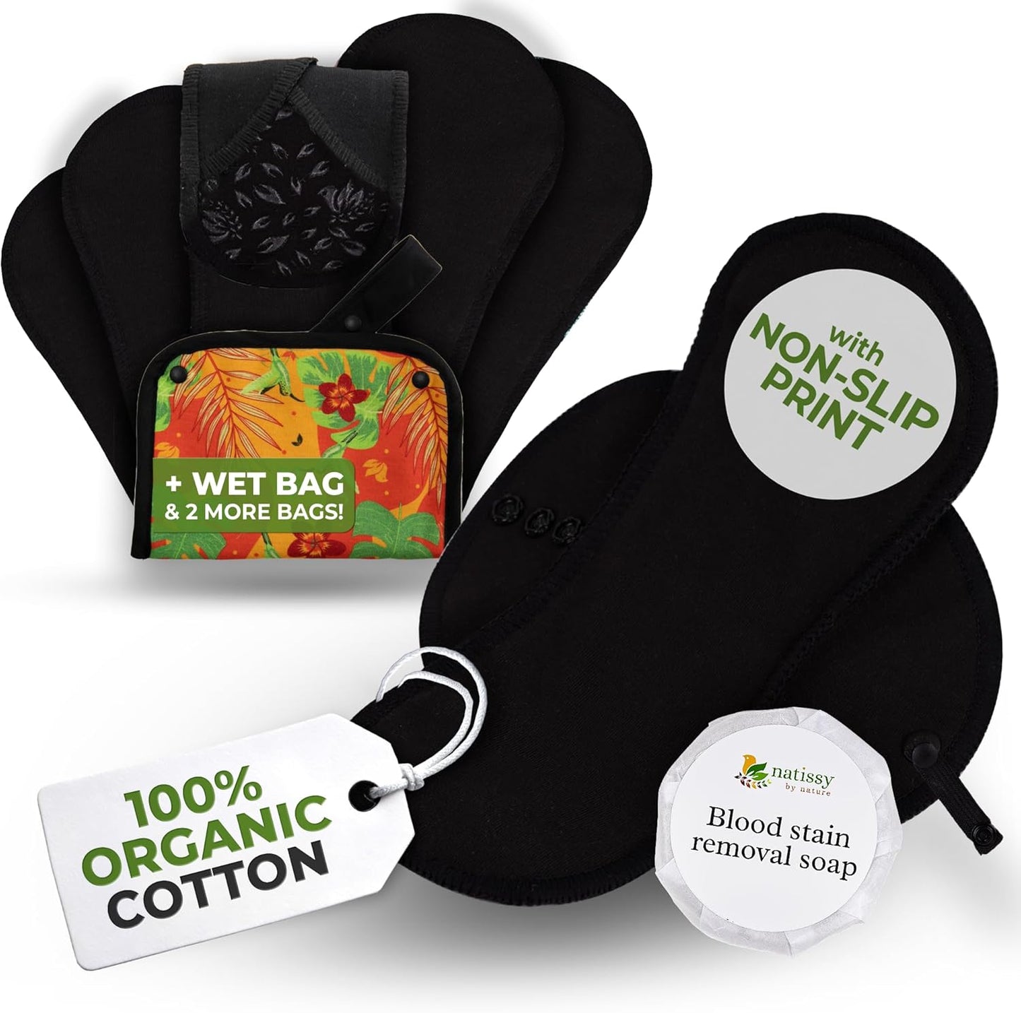 Non-Slip, (Premium) High Absorbency Reusable Period Pads for Heavy Flow (6 Pack L+XL) - Leak Proof & Odor Free Cotton Cloth Pads for Women - High-Temp Washable, Soft & Skin-Safe for Menstrual Comfort