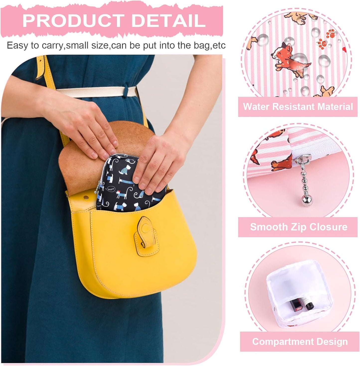 Desing Wish Sanitary Pad Storage Bag Portable Period Bag for Teen Pads/Sanitary Napkins/Small Tampons, Sanitary Napkin Storage Bag First Period Gifts for Teen Girls (Bowknot Dachshund)