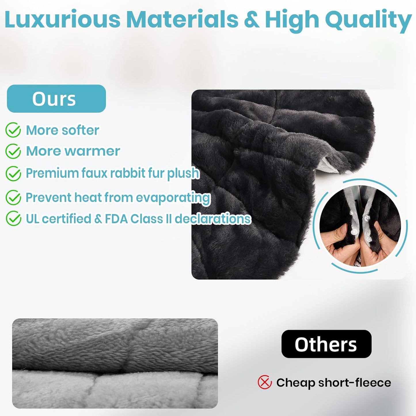 Nalax Heating Pad for Neck and Shoulders and Back, Luxurious Faux Rabbit Fur Fabric, 2.2lb Tourmaline Weighted Heating pad, 6 Heat Settings,2H Auto Off,Memory Function, Gift for Women 24"x 20"