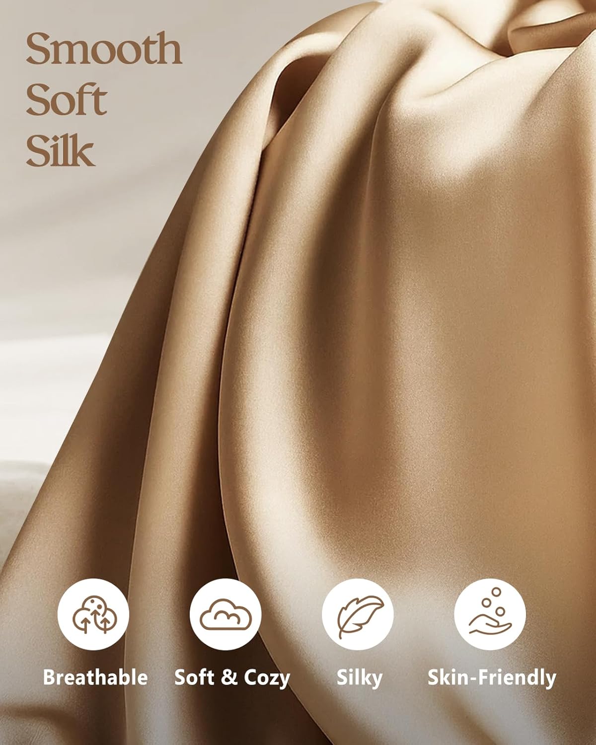 Silk Pillowcase 2 Pack - Pillow Cases Queen Set of 2 Size 20" x 30" for Hair and Skin Smooth Soft Breathable with Hidden Zipper Cooling Pillow Covers for Women, Champagne