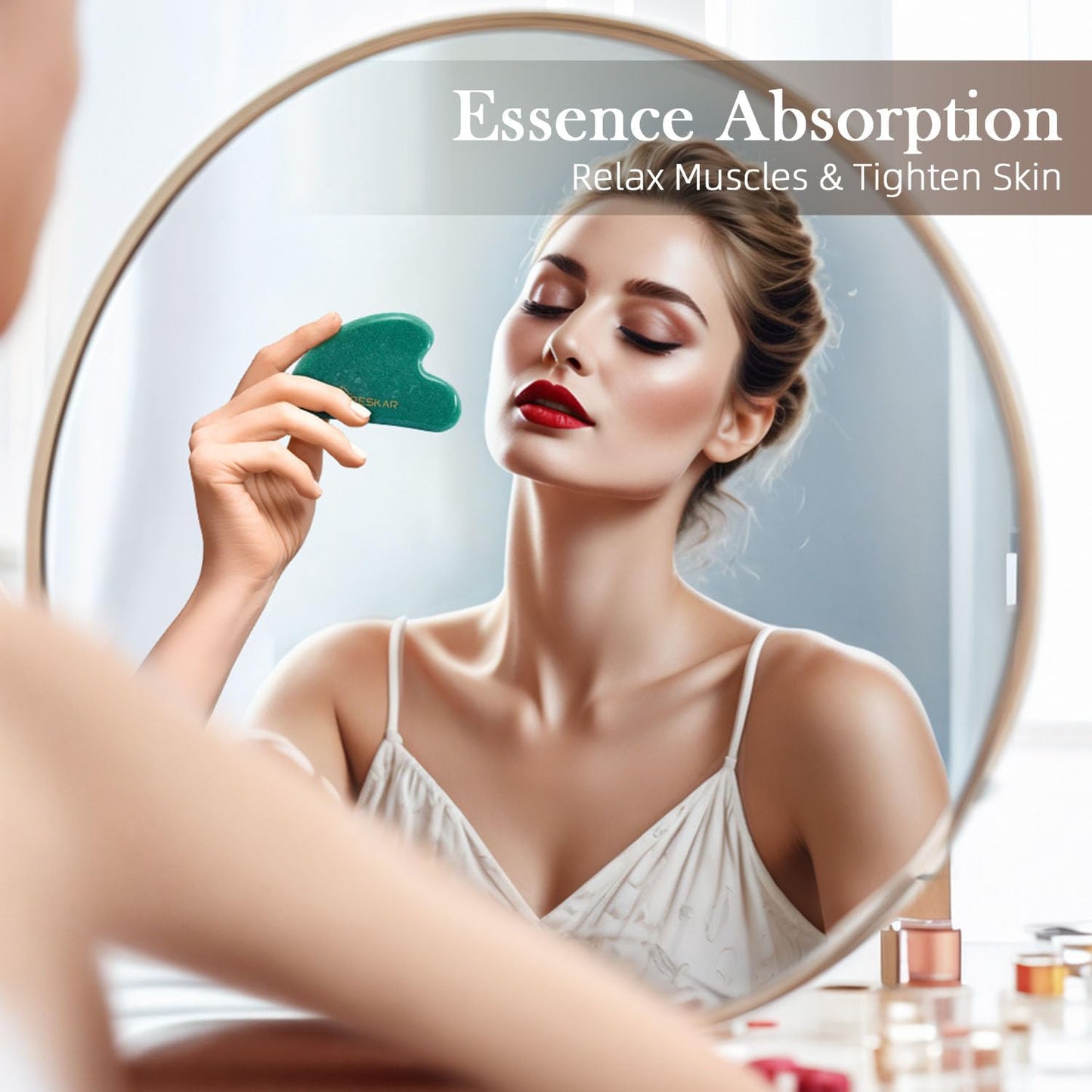 BESKAR Gua Sha Facial Tools, Natural Jade Stone Guasha Massager for Jawline Sculpting, Tighten Face Skin and Reduce Wrinkles, Face Eyes Body Neck Massage Tool, Skin Care Gift