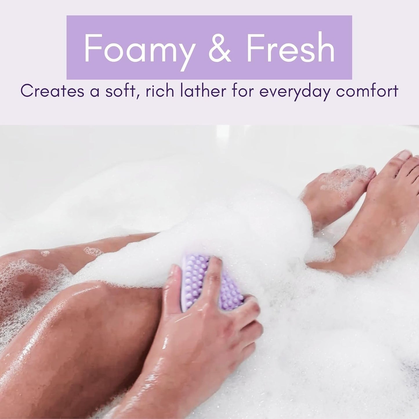 Avilana Silicone Body Scrubber - Food Grade & Lab Tested, Gentle Exfoliating Shower Brush for All Skin Types, Hygienic Quick-Dry Loofah Alternative (Lavender, Massage-Silver)