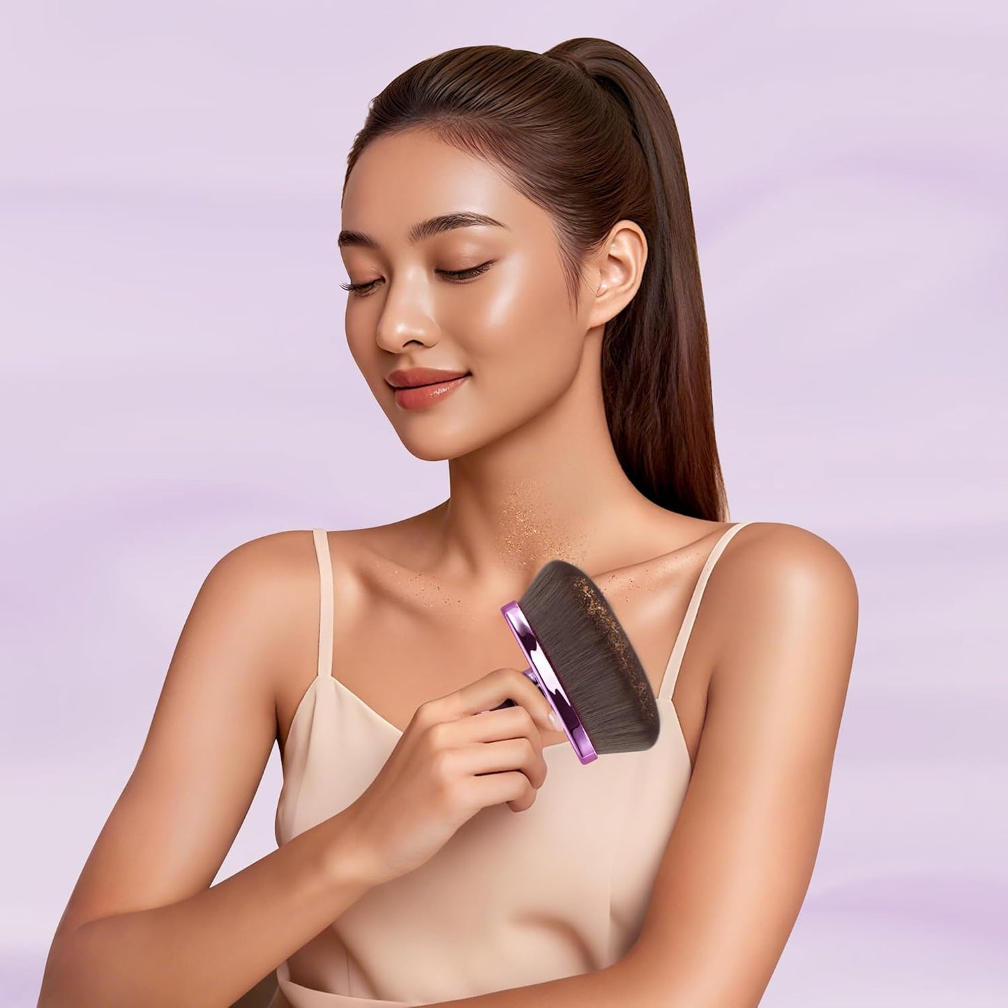 Extra Large Body Makeup Brush For Self Tanner, Leg Makeup &Bronzer Blend,116mm Oval-headed Kabuki Brush Provides More Even &Pretty Application, Sunscreen Face& Back Makeup Brush, Wet&Dry Use- Purple