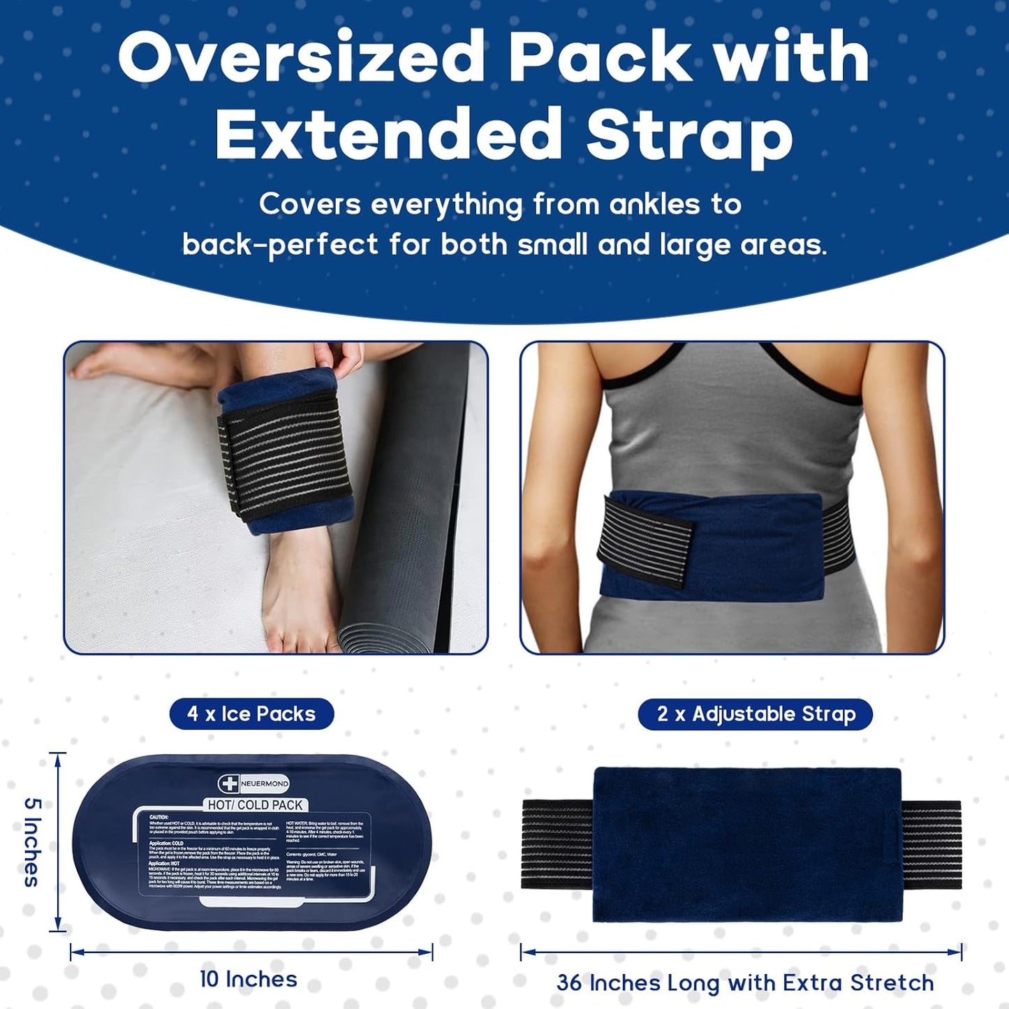 Gel Ice Packs for Injuries Reusable, 4 Ice Packs with 2 Adjustable Straps for Knee, Shoulder, Back, Hot and Cold Pack Therapy for Joint Pain, Muscle Soreness, and Body Inflammation
