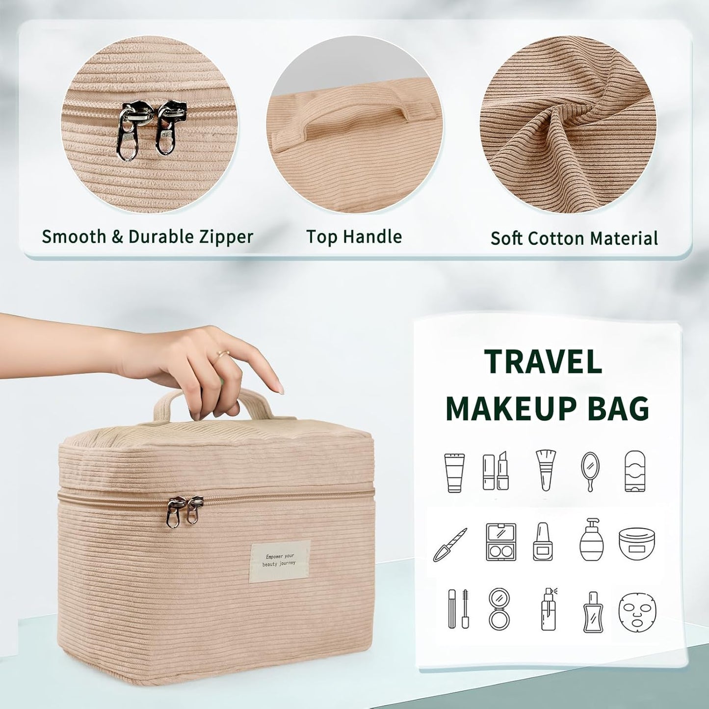 4 Pcs Makeup Bag for Women Corduroy Cosmetic Bag Aesthetic Cute Bags Multi Size Purse Pouch Travel Toiletry Bag Set Makeup Organizer with Zipper (06-Yellow)