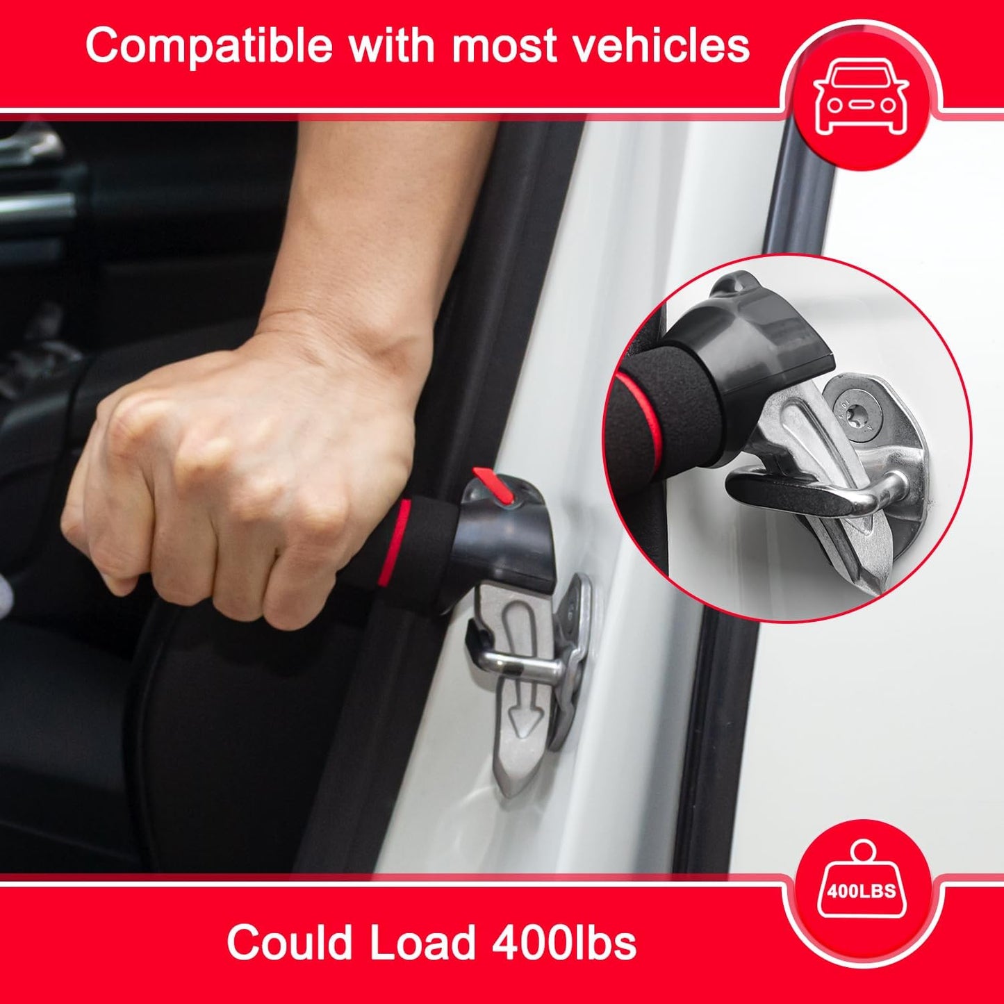 3 in 1 Car Door Assist Handle for Elderly & Handicapped with Window Breaker & Seatbelt Cutter (Red-2 Packs)