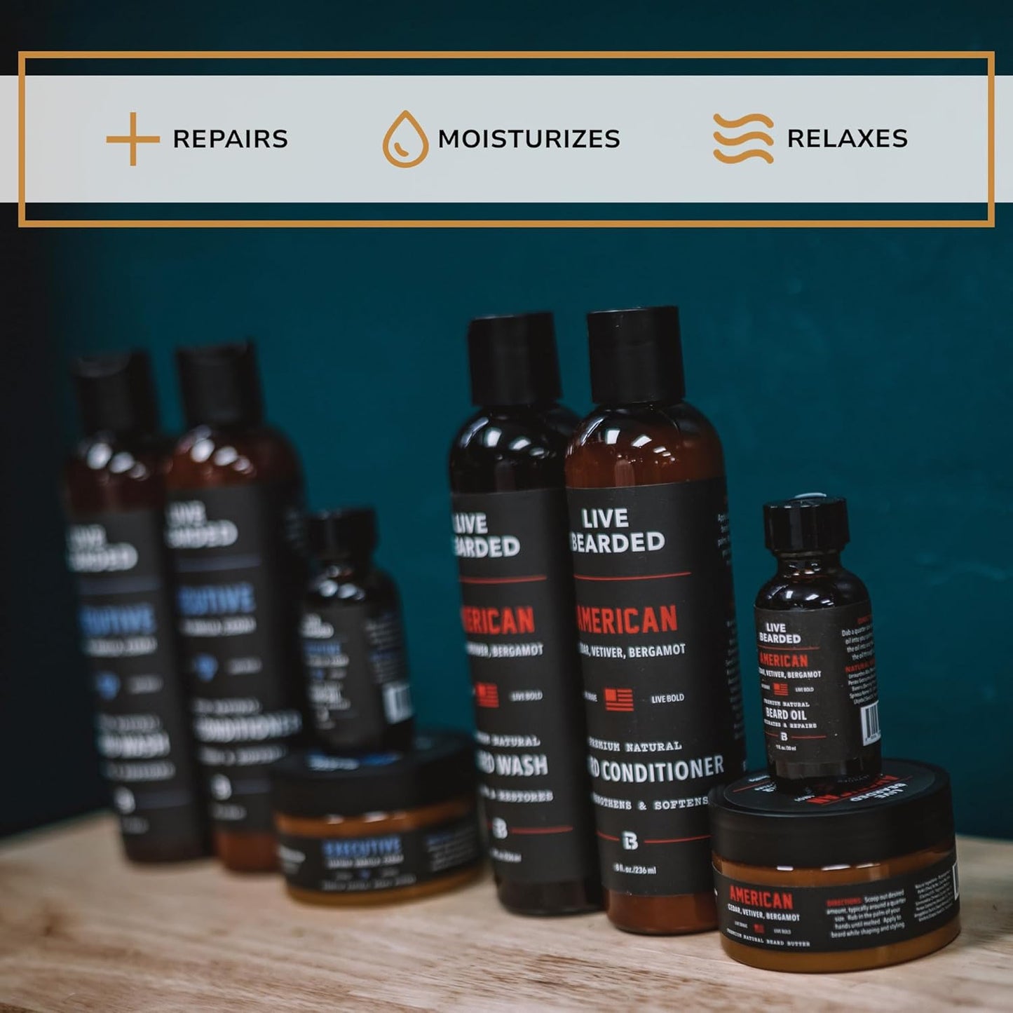 Live Bearded Total Beardsman Kit - Complete Beard Growth Kit for Men - Beard Oil, Butter, Wash, Conditioner, Vitamins, Comb, Brush | 1880 - Bourbon, Bitters, Citrus