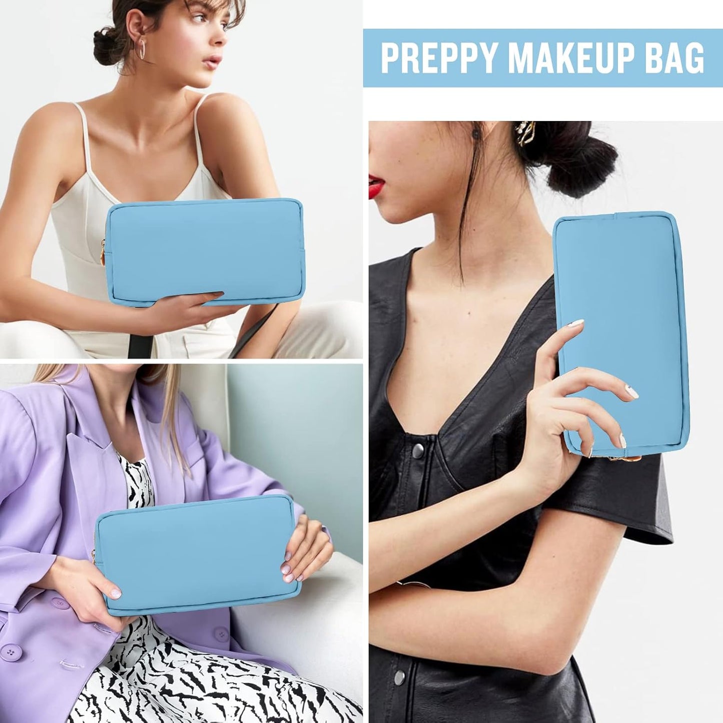 Nylon Small Makeup Bag for Purse, Cute Preppy Black Makeup Bag Cosmetic Zipper Pouch Purse, Waterproof Portable Travel Toiletry Bag Clutch Makeup Brush Bag Organizer Storage for Women Men Girls(Black)