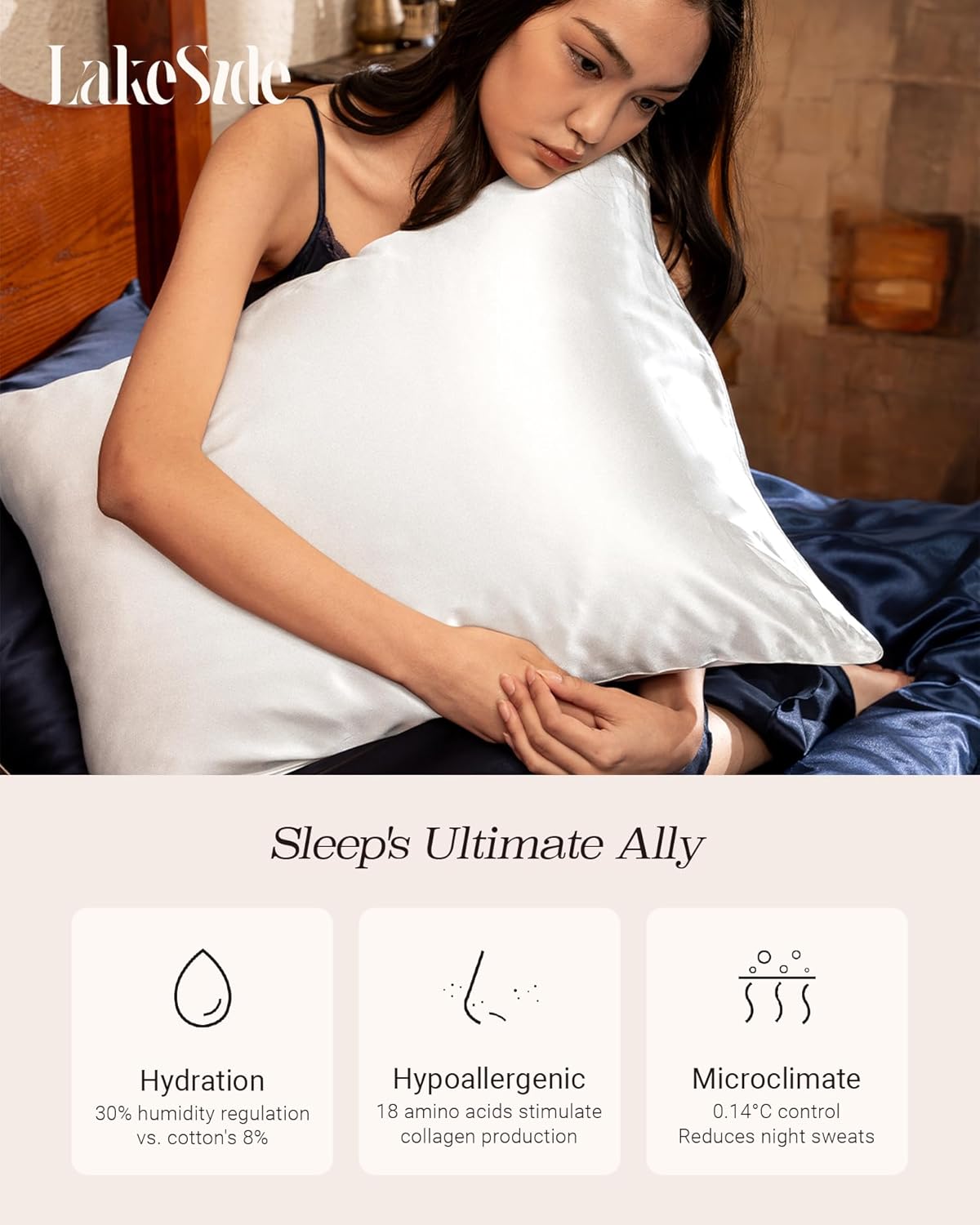 Oriental Lakeside® 100% Pure 22 Momme Mulberry Silk Pillowcase with Hidden Zipper - Nighttime Skincare & Hair Care Hydrating Pillow Cover