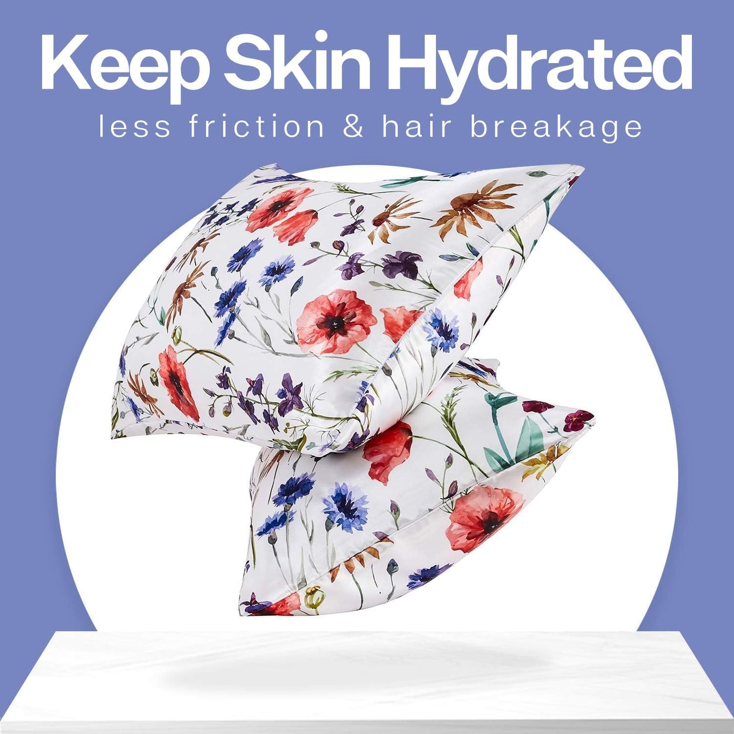 MR&HM Satin Pillowcase for Hair and Skin, Silk Satin Pillowcase 2 Pack, Standard Size Pillow Cases Set of 2, Silky Pillow Cover with Envelope Closure (20x26, Floral Mixted)