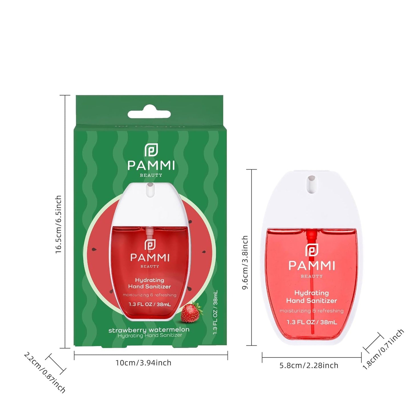 PAMMI Power Mist Hydrating Hand Sanitizer Spray, Portable Travel Size Pocket Hand Sanitizer, Scented Handsanitizer Mini Spray For Car - 600 Sprays (2 Packs (Strawberry Watermelon))