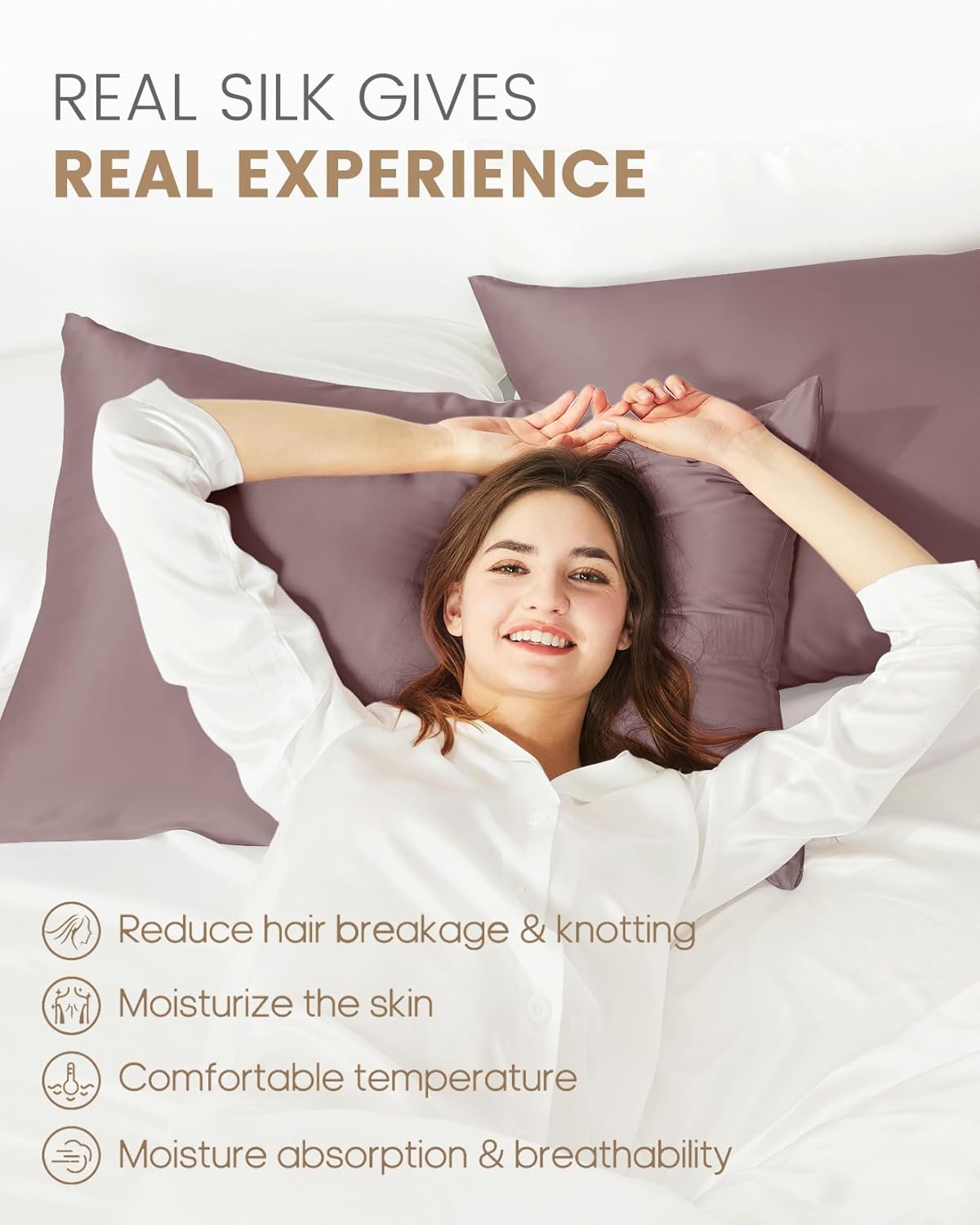 THXSILK Set of 2 Mulberry Silk Pillowcases for Hair and Skin with Hidden Zipper, Both Side Real Mulberry Silk, Hypoallergenic Pillowcase Pillow Covers(20inch x 36inch, King Size, Purple)