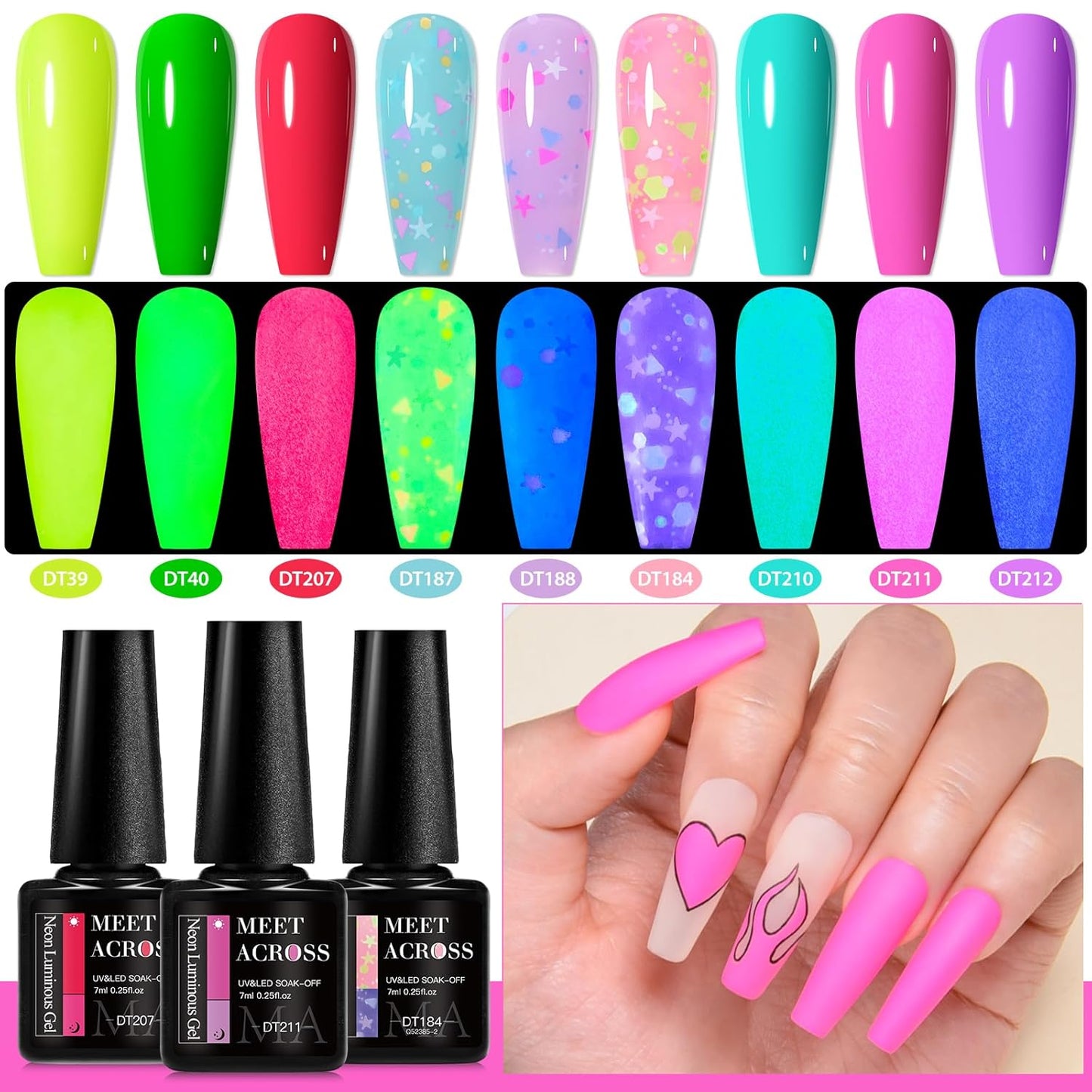 MEET ACROSS 9 Colors Gel Nail Polish + 3PCS Function Gel Nail Polish Kit,Fashion Nail Art Set Design Gifts for Women Manicure Salon (SET17, 12pcs)