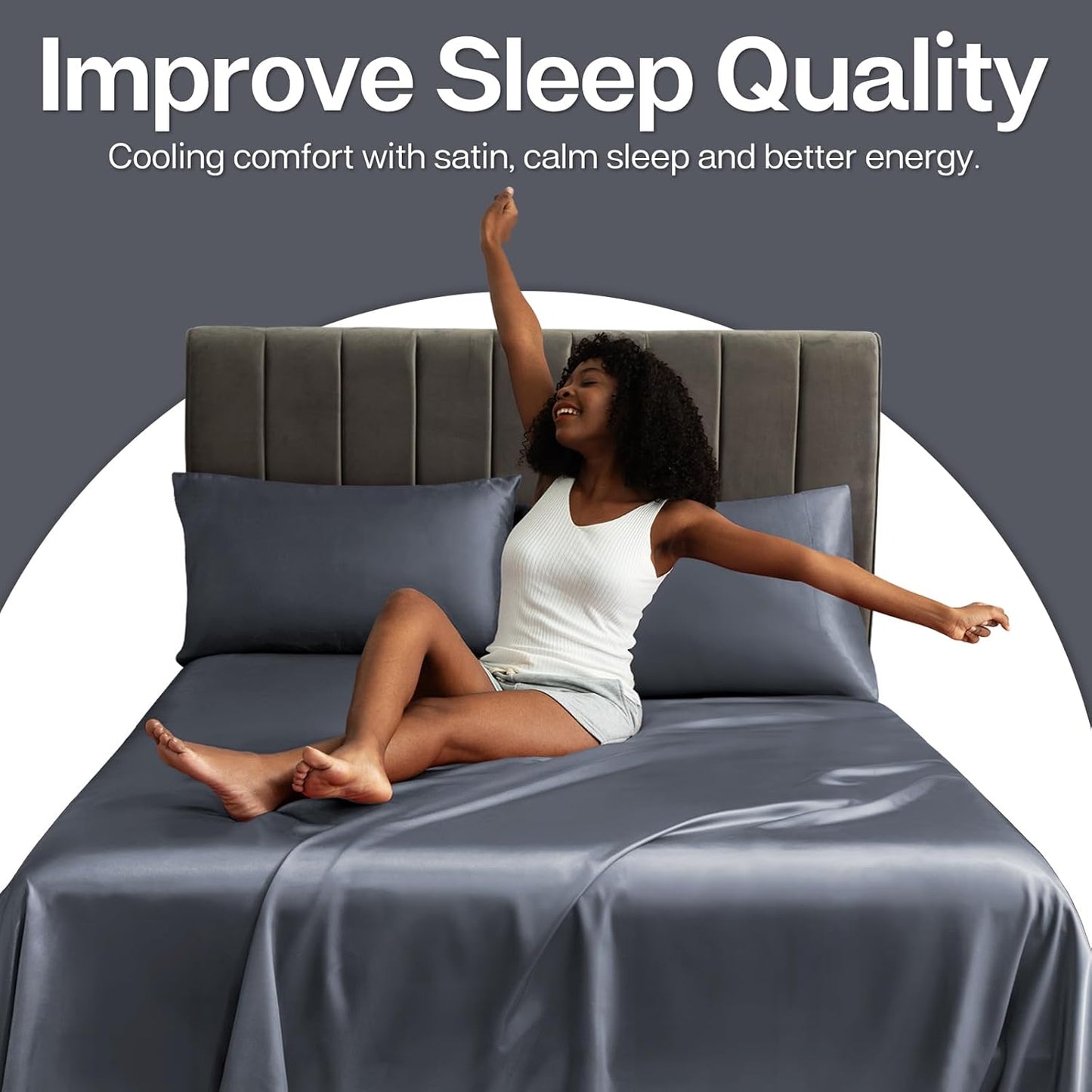 MR&HM Satin Pillowcase for Hair and Skin, Silk Satin Pillowcase 2 Pack, Queen Size Pillow Cases Set of 2, Silky Pillow Cover with Envelope Closure (20x30, Space Grey)