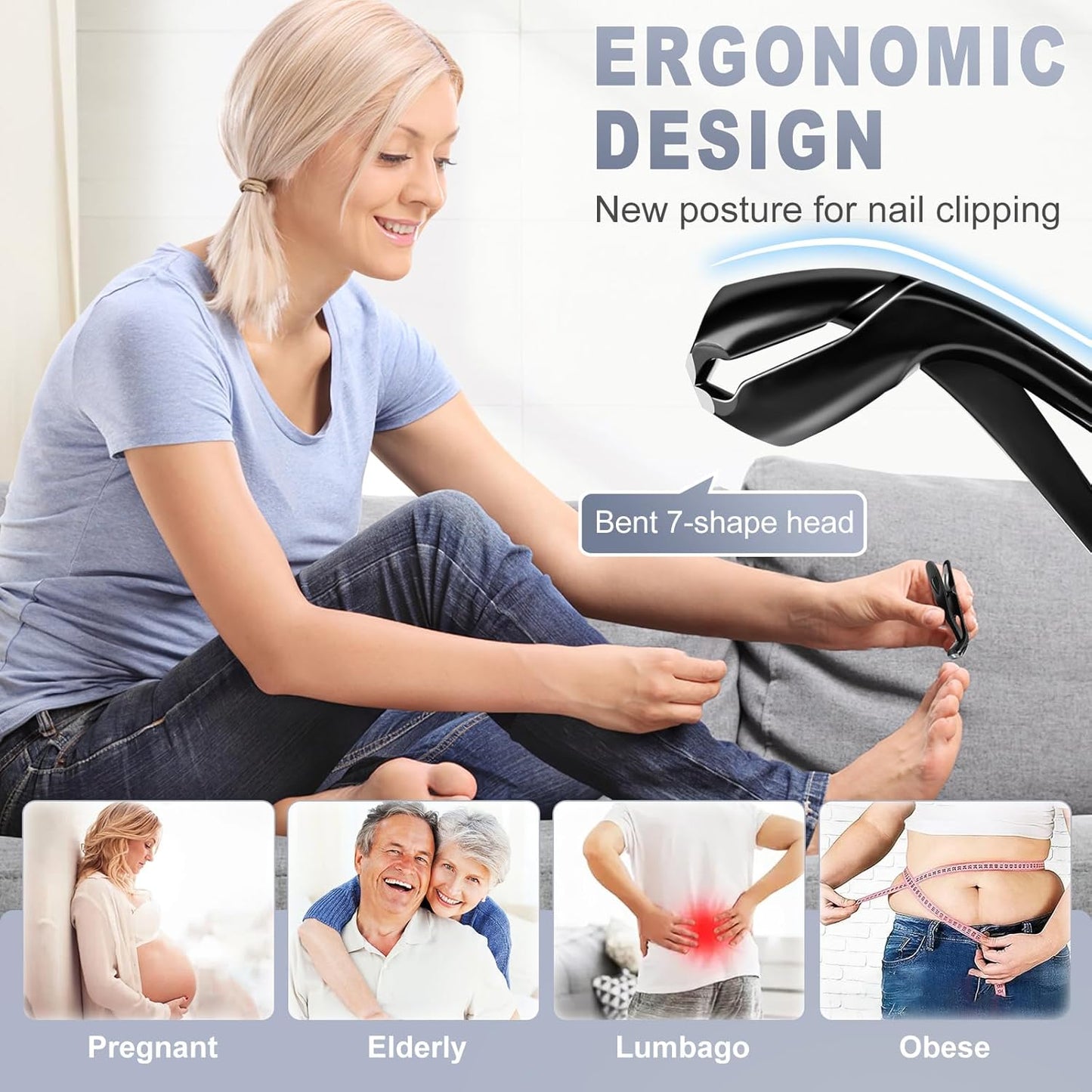 Toenail Clippers for Thick Toenails for Seniors, Angled Head Large Toe Nail Clippers for Thick Nails for Men, Heavy Duty Slanted Nail Clippers with Wide Jaw, Black